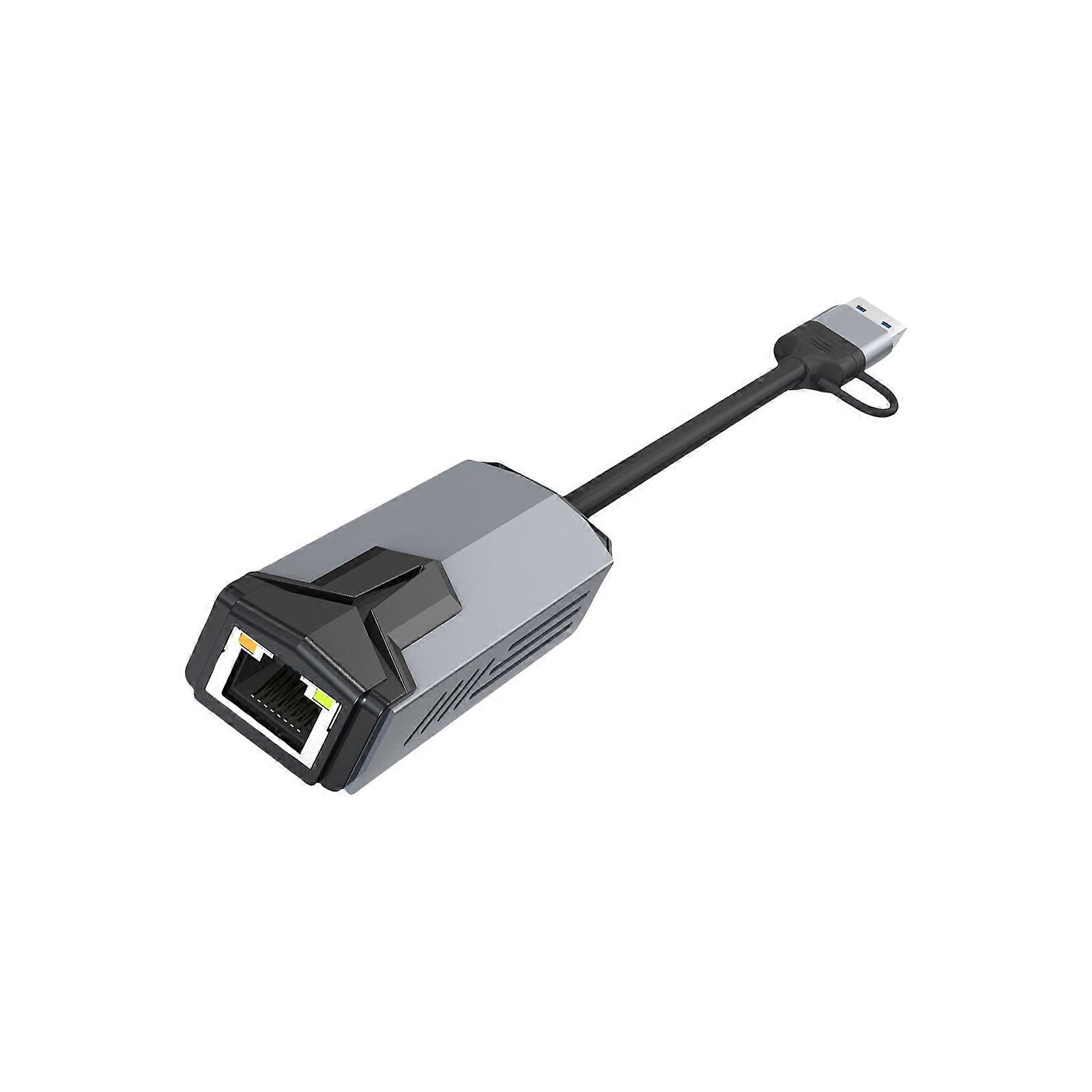 Two Interfaces USB A C To Gigabit Ethernet Adapters 5000/2500/1000Mbps Wireds Internet Connectors Auto Recognition For Work Gaming Streaming
