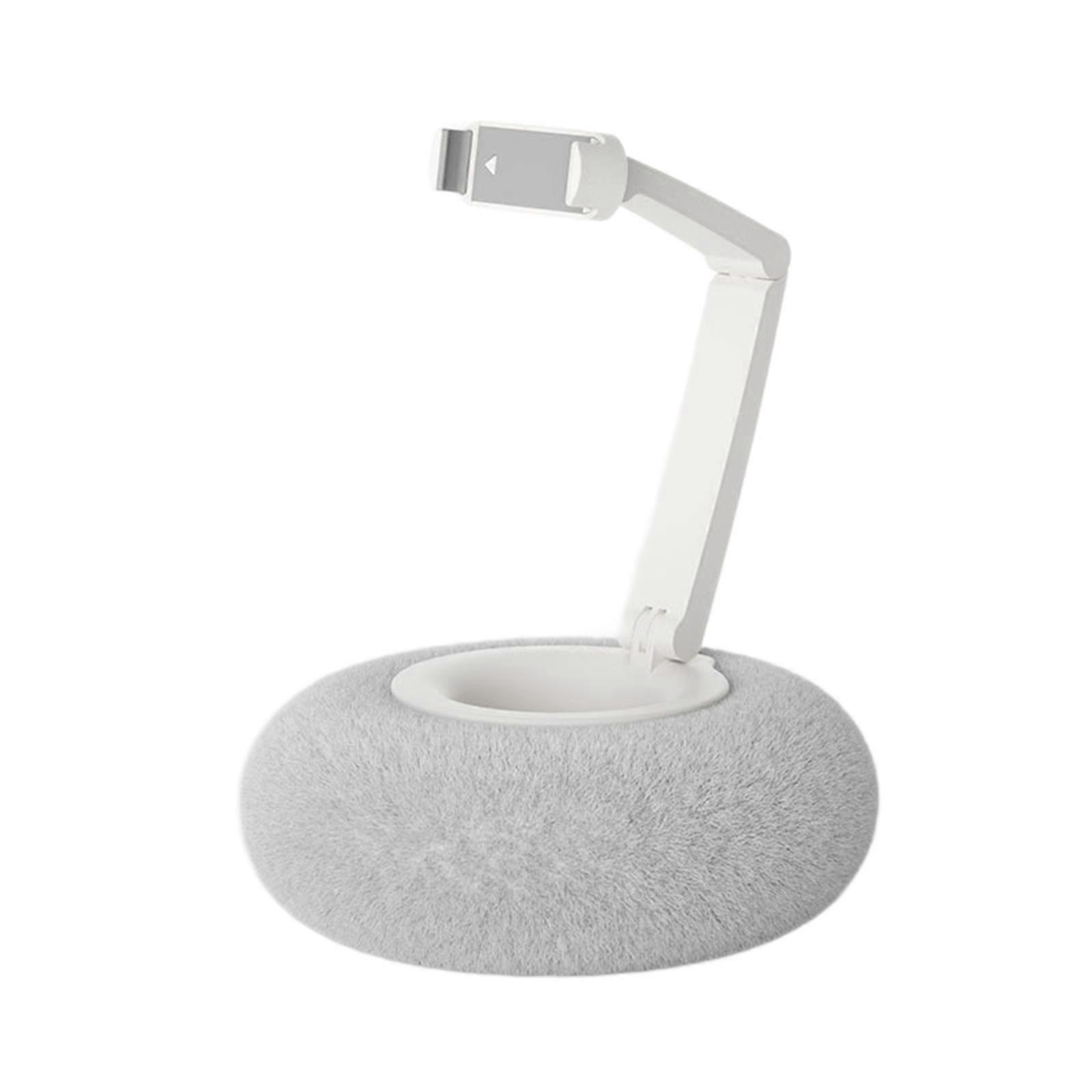 Two Axes Foldable Phone Holder Support Plush Pillow Base 360 Degree Rotating for 4-7Inch Mobile Devices Home Office Use  White