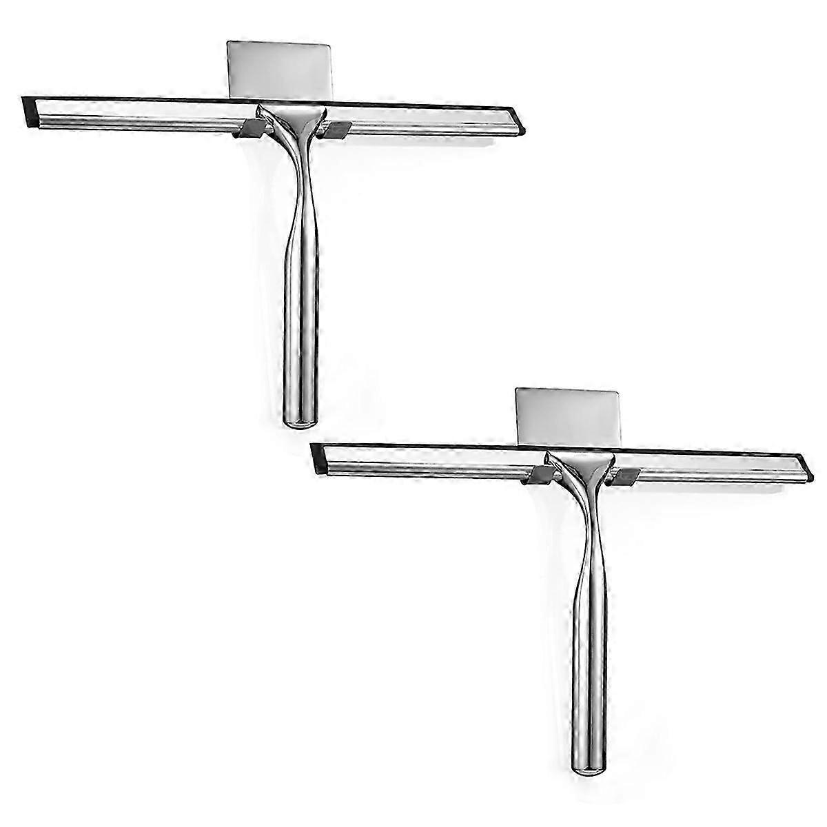 2-Pack Multi-Purpose Shower Scrapers Squeegees with Adhesive Hook Stainless Steel Wiper Window Cleaner with Hook