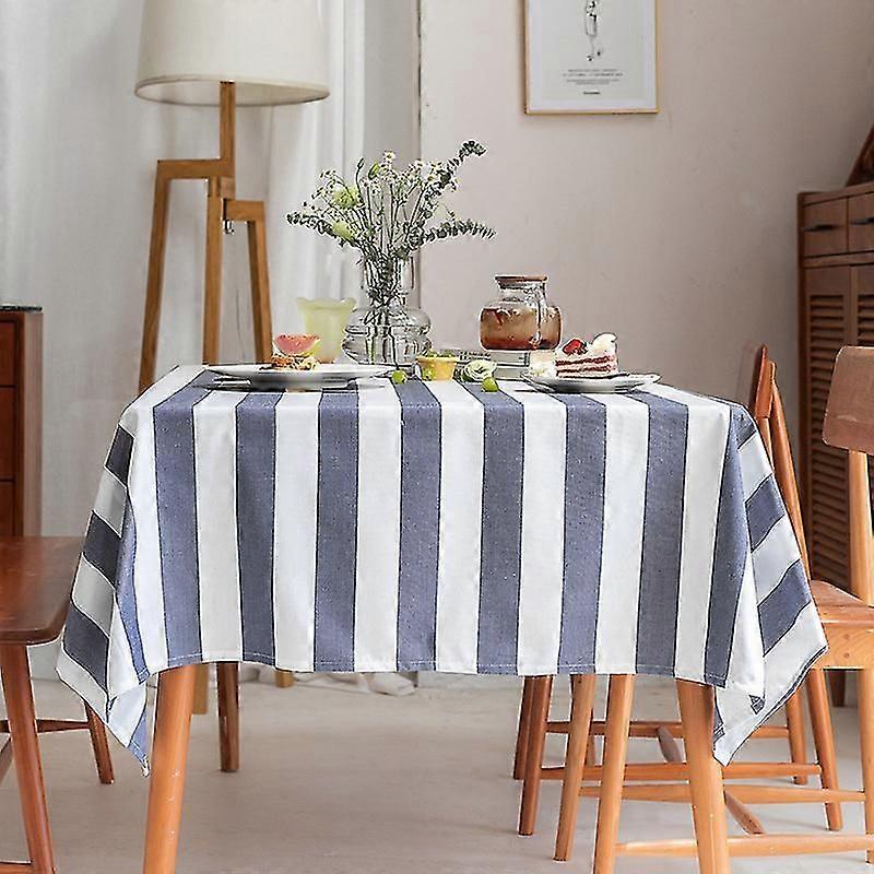 Blue And White Striped Tablecloth For Rectangle Tables. Geometric Line Table