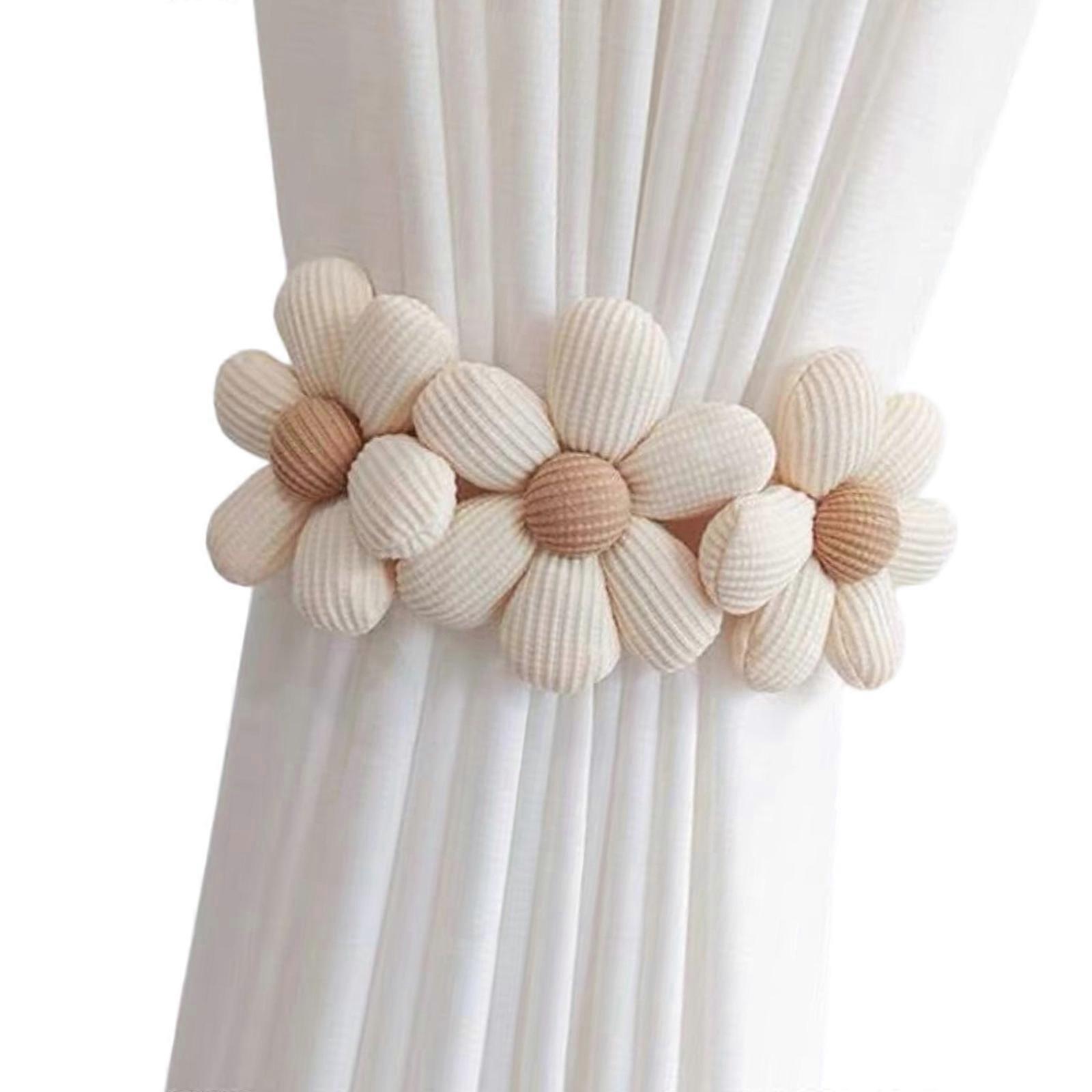 Flower Elastic Curtain Tieback with Button Adjustable Strap Window Drape Holdbacks for Children Room Home Office Decors  Bee white