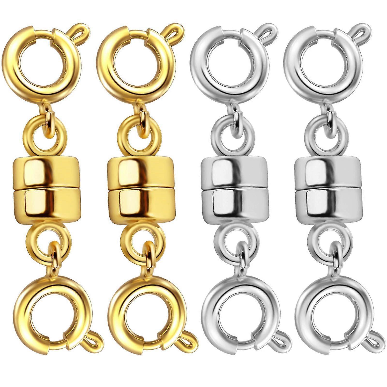 Magnetic Necklace Clasps And Closures, Double Open Bracelet Extender For Converters Clasp, 14K Gold & Silver, 4 Pcs 2G2S