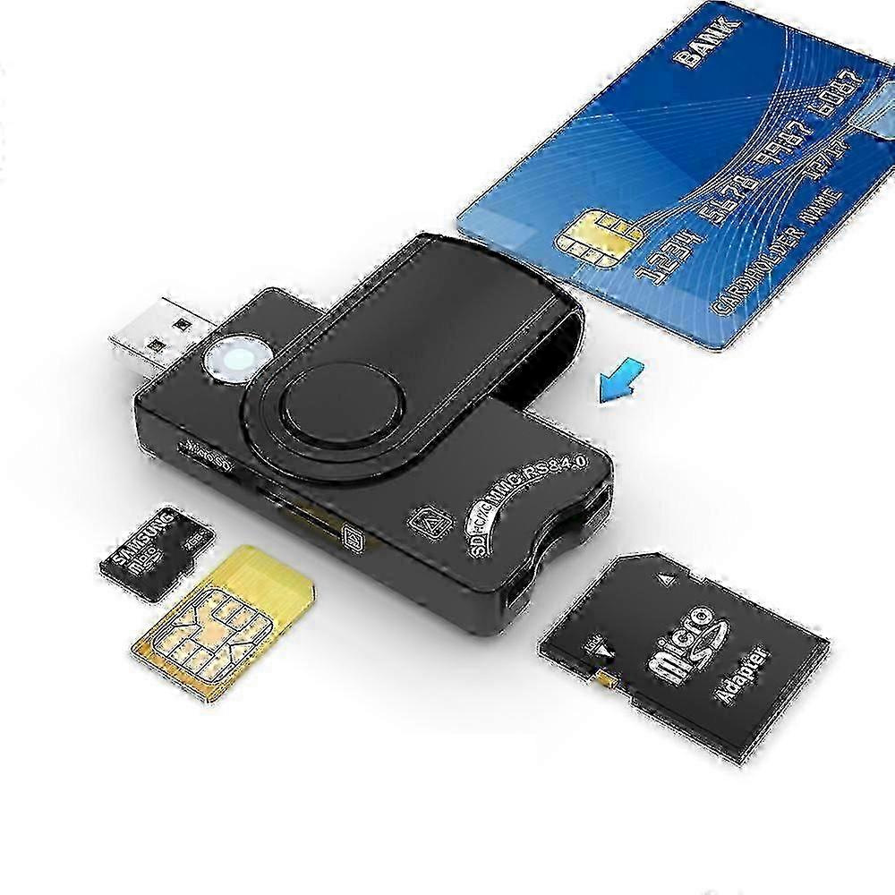4-in-1 Card Reader - Sim, SDHC/SDXC, Micro SD & Smart Card USB Reader for Computers & Laptops
