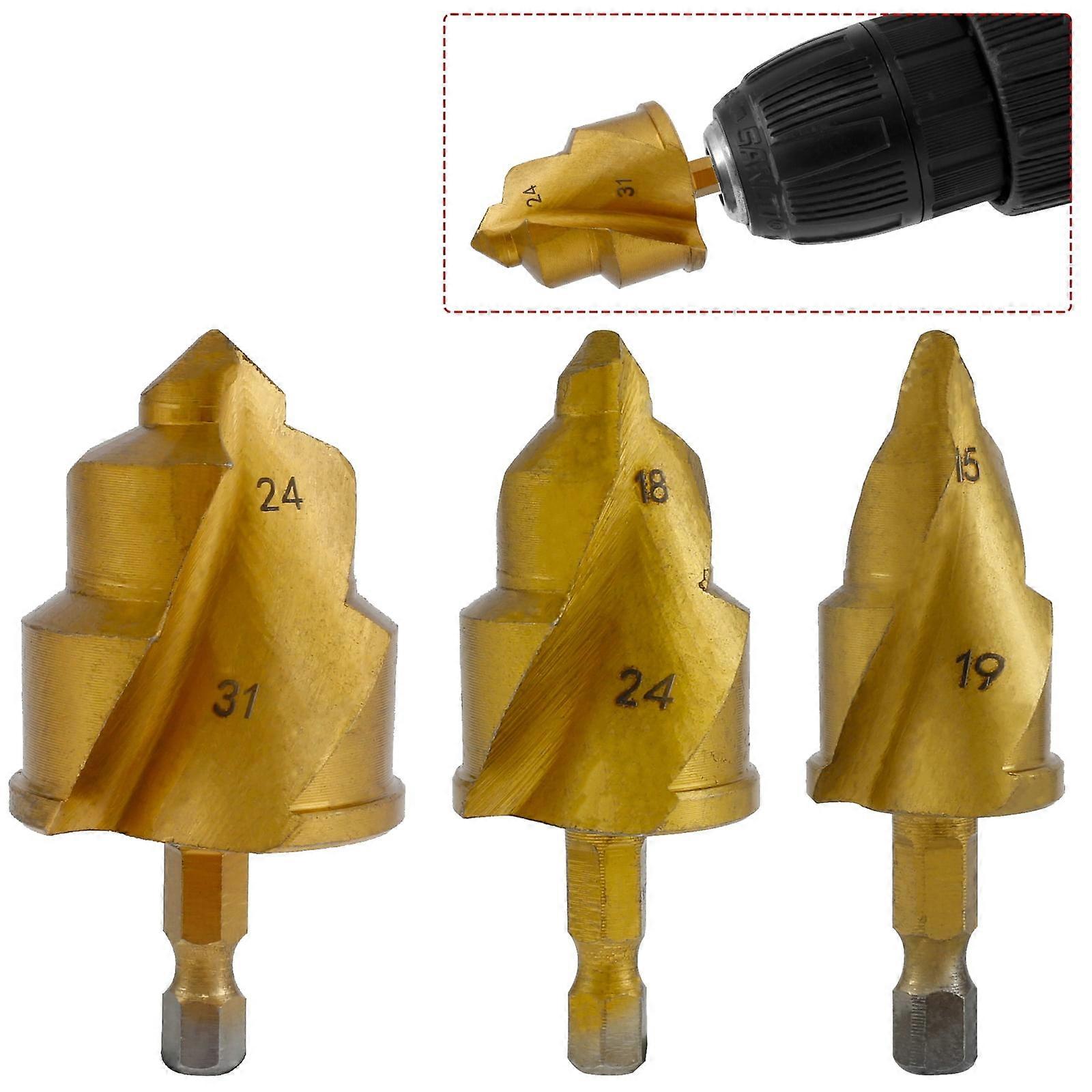 3Pcs Pipe Reaming Drill Bits, Heavy Duty HSS Pipe Reamer Tool, Compatible with PVC Pipe, Multipurpose Tube Expander Boring Bit