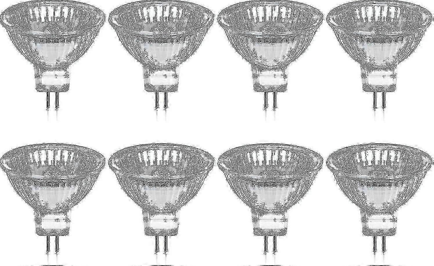 عبوة من 8 لمبات هالوجين Gu5.3 Mr16 35 واط 12 فولت قابل للتعتيم - أبيض دافئ 2800 كلفن ، 400 لومن ، غطاء زجاجي فاي