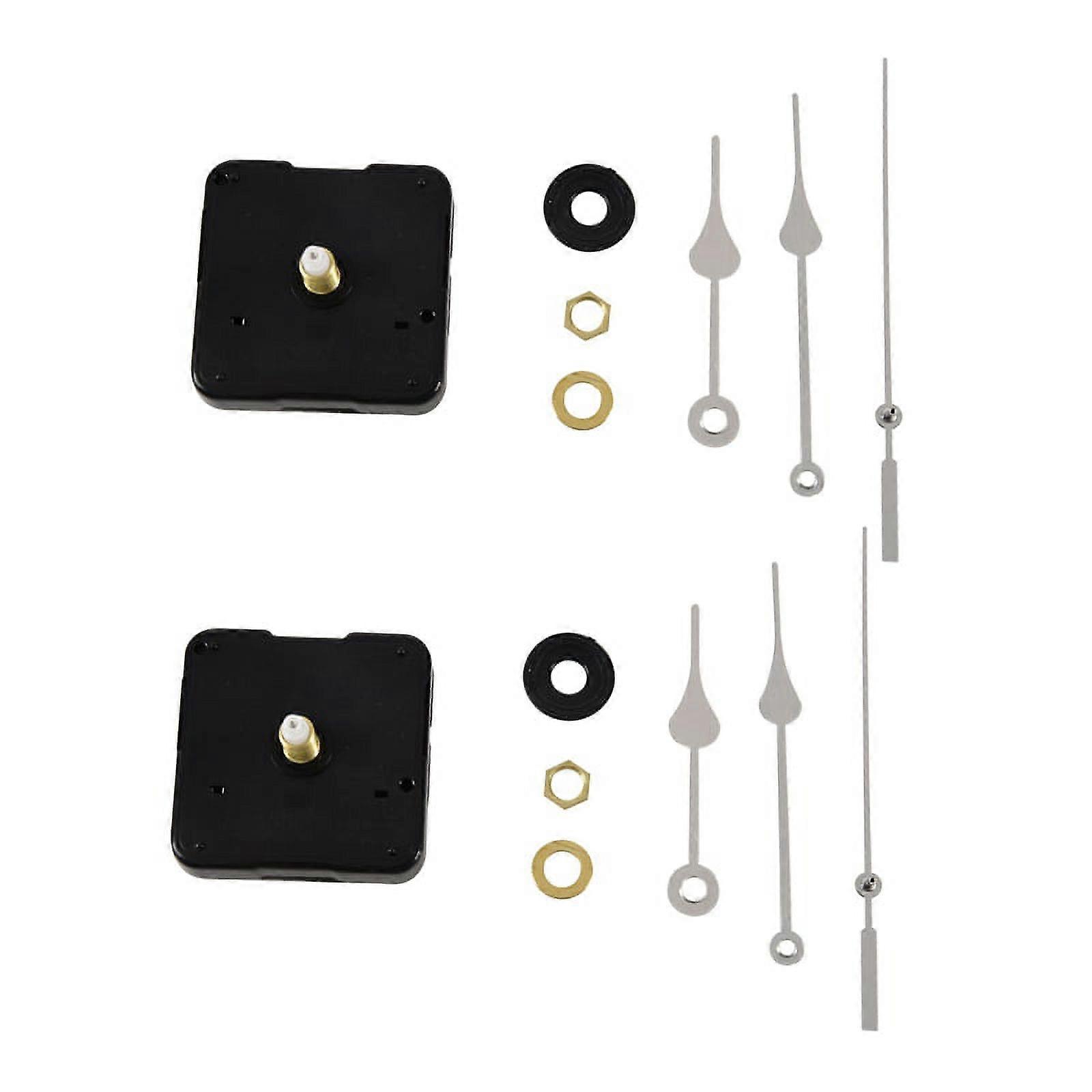 2X Clock Movement Mechanism with Silver Hour Minute Second Hand DIY Tools Kit