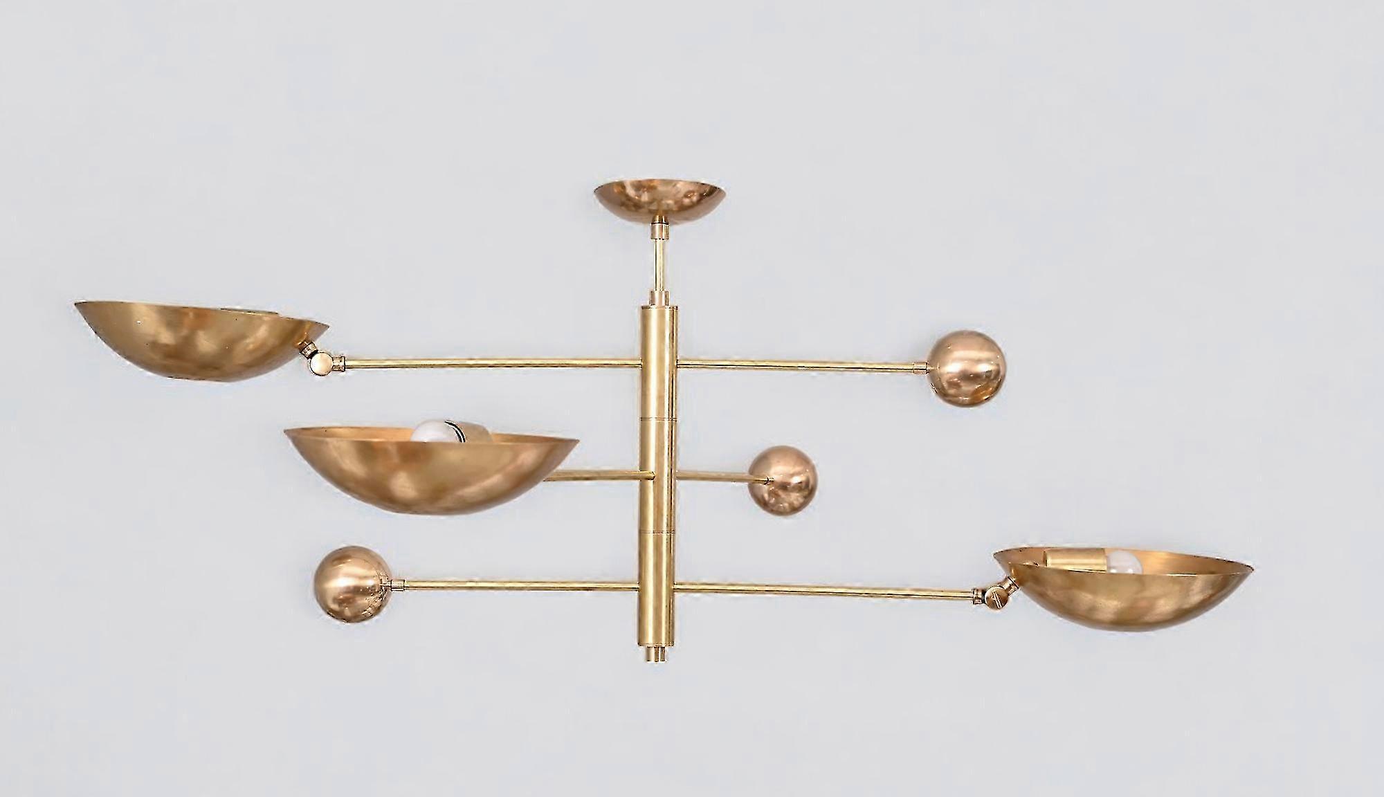 3-Light Mid-century Raw Brass Sputnik Chandelier, Adjustable Design
