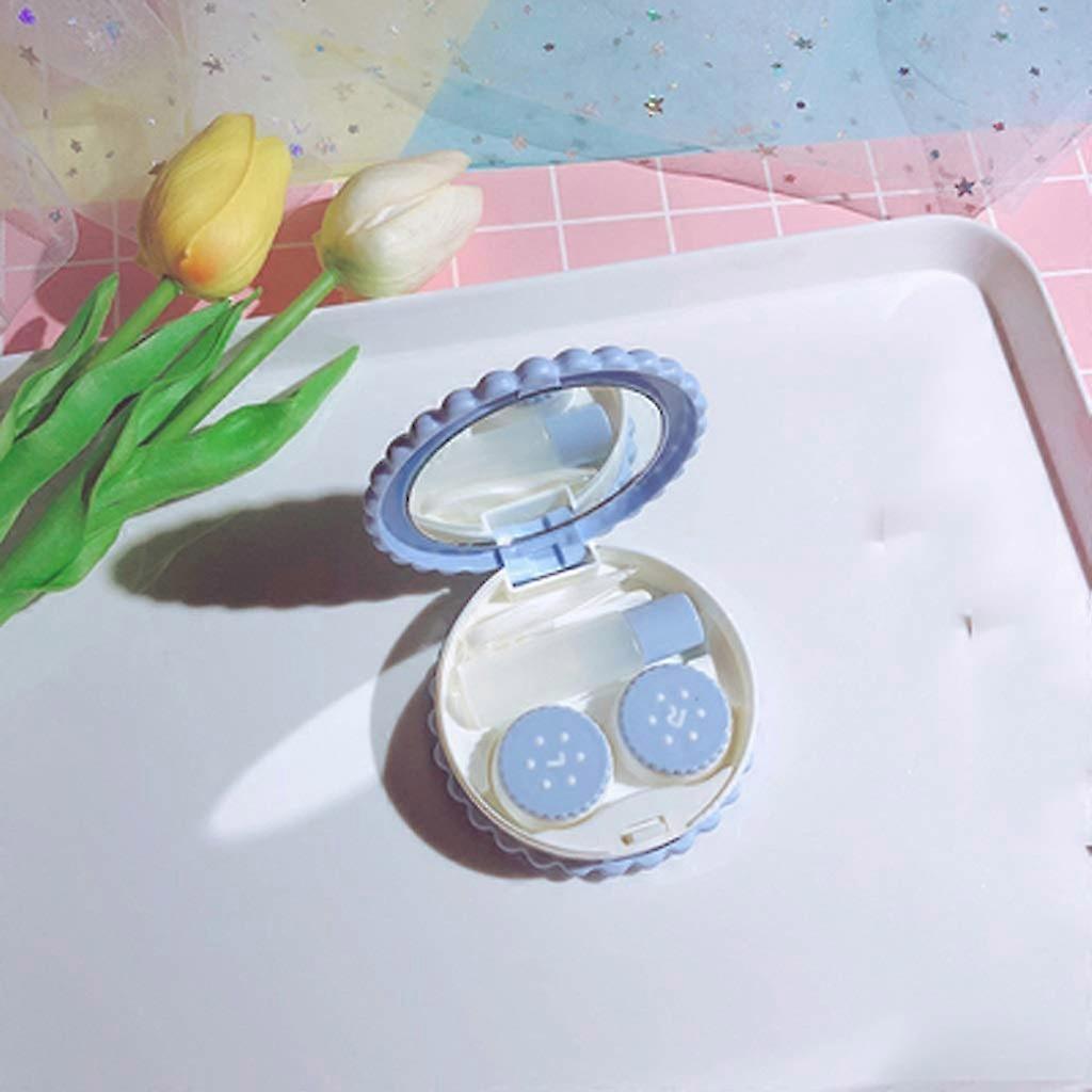 Contact Lens Case with Solid Color Compact Powder Box for Travel and Makeup Storage (E)