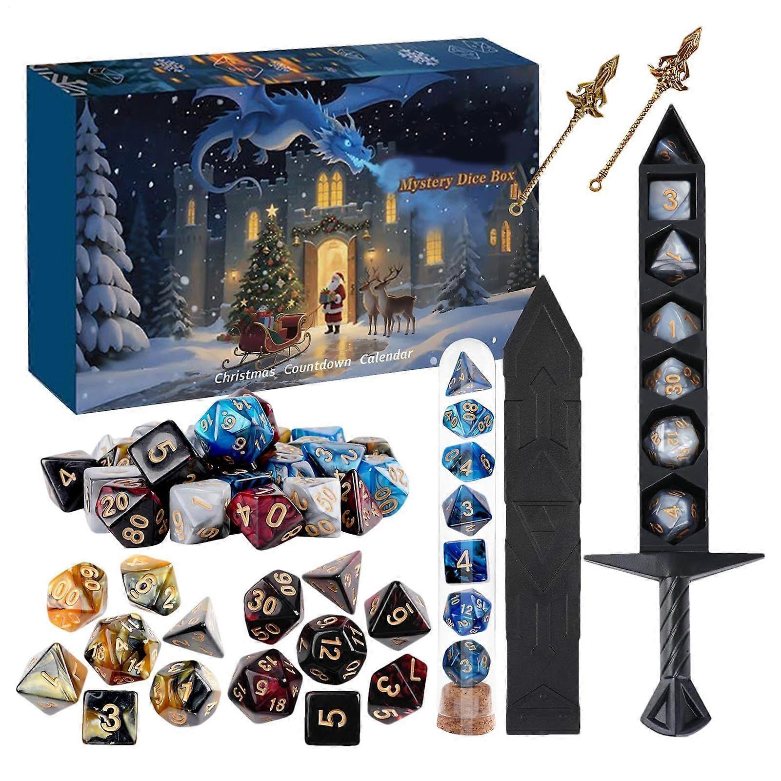 Dice Advent Calendar 2025 with 24 Polyhedral Dice Set for RPG and Tabletop Game Fans