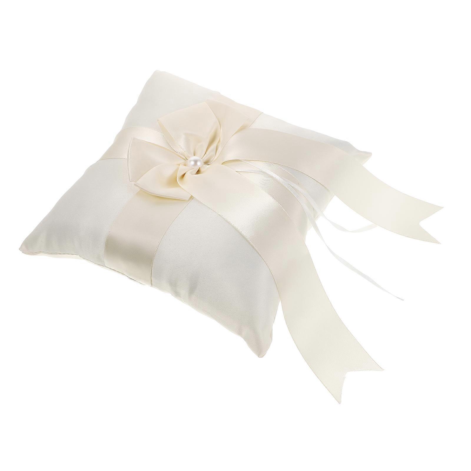 Wedding Ring Pillow for Ceremony with Elegant Bowknot Ribbon Display Cushion