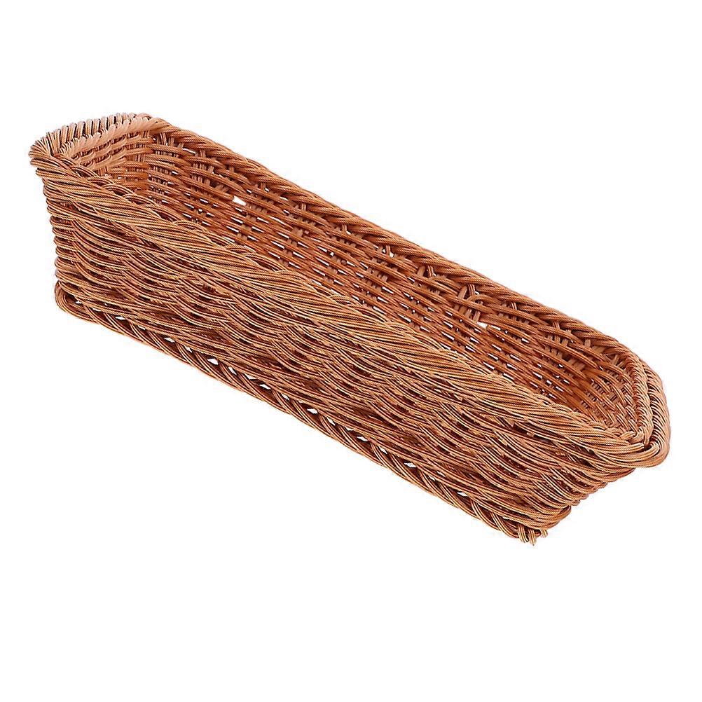 Brown PP Woven Bread Basket for Kitchen Counter Storage Use Small Rectangular 7.9"x4.3" "