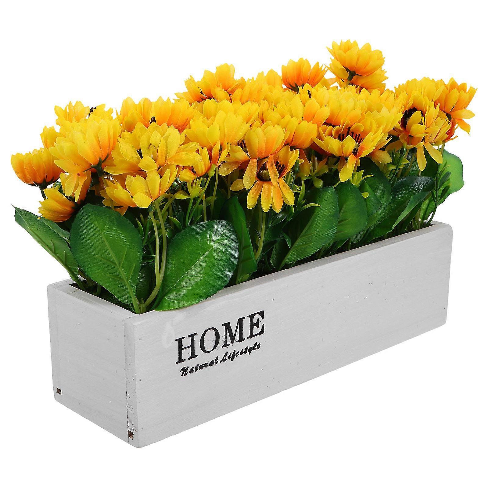 Artificial Sunflower Home Decor in Wooden Planter for Table Setting