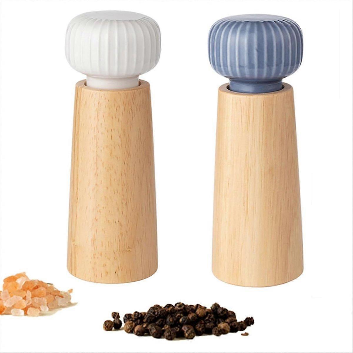 2Pcs Wooden Salt and Pepper Grinder with Ceramic Lid Set