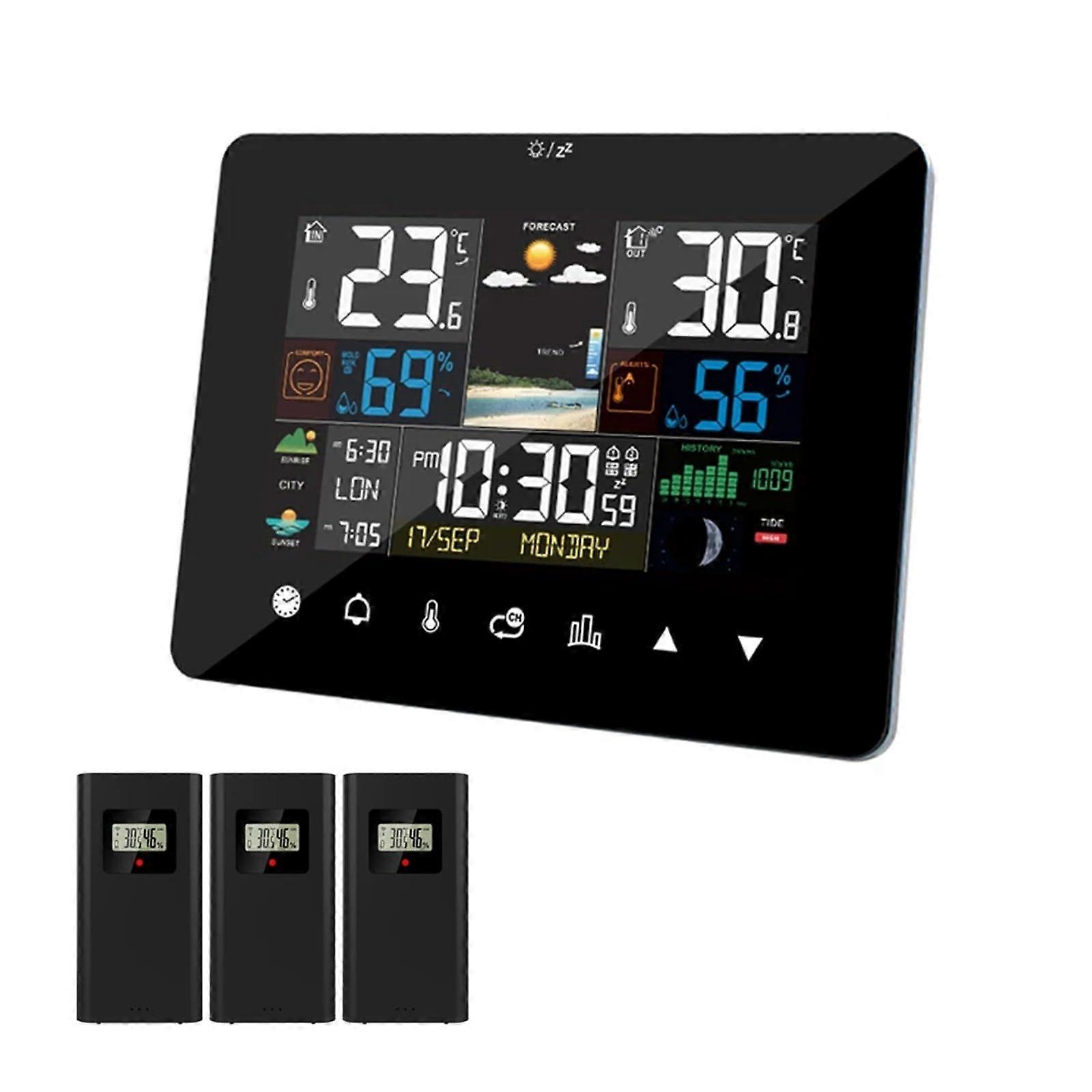 Weather Station with Touch Screen, Indoor Outdoor Temperature and Humidity Monitor, Wireless Sensor Digital Wall Clock
