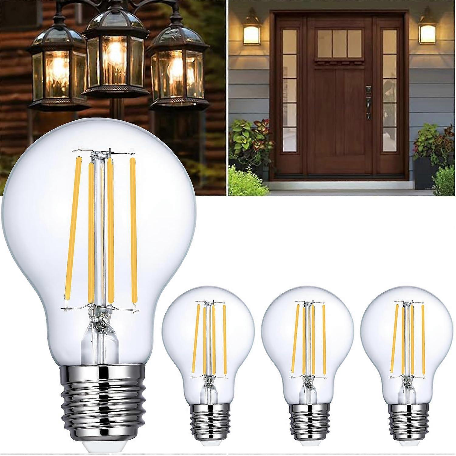 LED Edison Bulbs A19 E26 Base 4 Pack Dimmable 2700K Warm White Vintage Design Energy Saving
