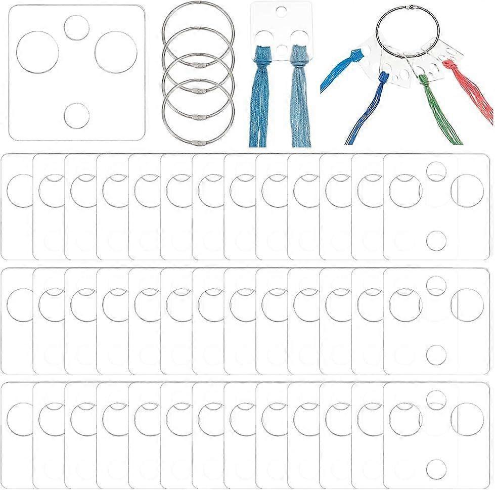 50 Pcs Floss Drops Square Acrylic Embroidery Floss Bobbins with 1 Pcs Iron Hanging Ring Sewing Thread Winding Boards for Embroidery Floss Organization
