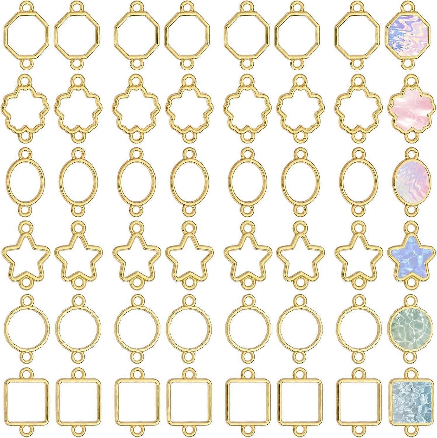 48 Pcs 6 Style Alloy Open Back Bezel Connector Charms Hollow Pendants Open Frame Charms for Resin Jewellery Making DIY Earring Pendant Keychain Neckla