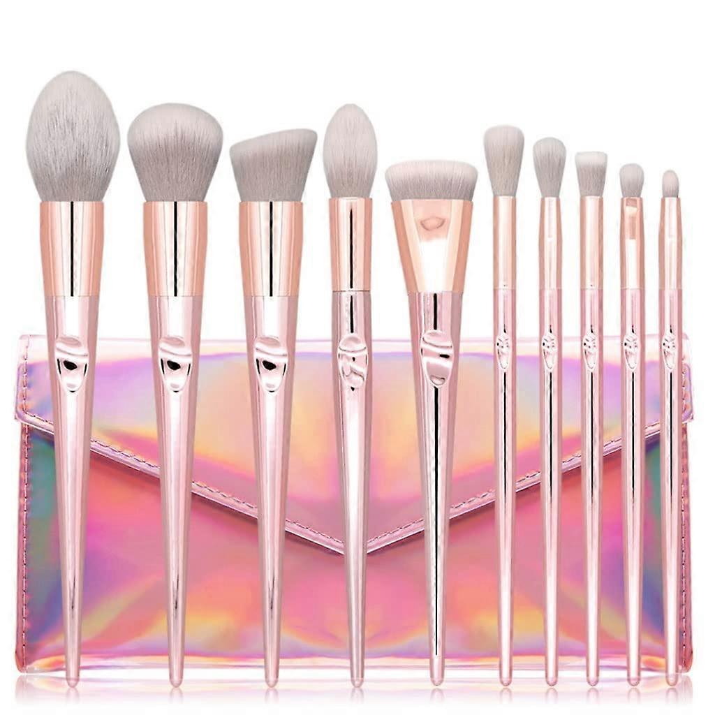 10 Piece Pink Makeup Brush Set for Eyeshadow and Foundation, Complete TravelFriendly Kit