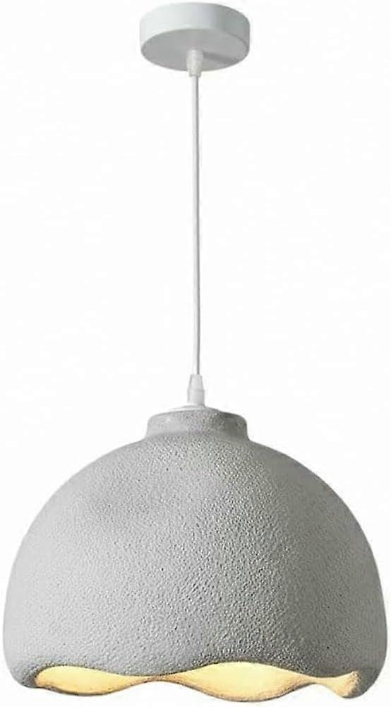 Grey WabiSabi Pendant Light with Adjustable Height, Modern Dome Hanging Lamp, Textured Bell Shade