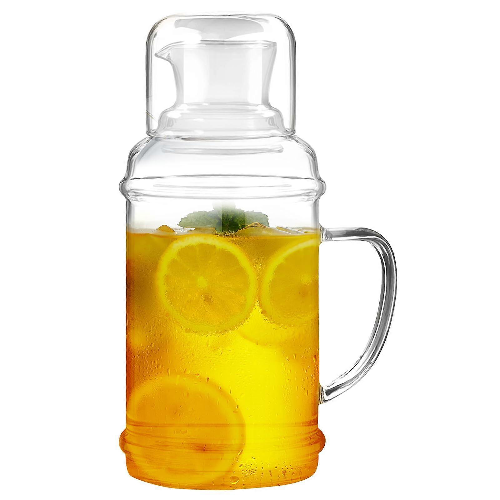 Glass Water Pitcher with Lid and Spout, 1100ml Borosilicate Carafe for Hot or Cold Drinks