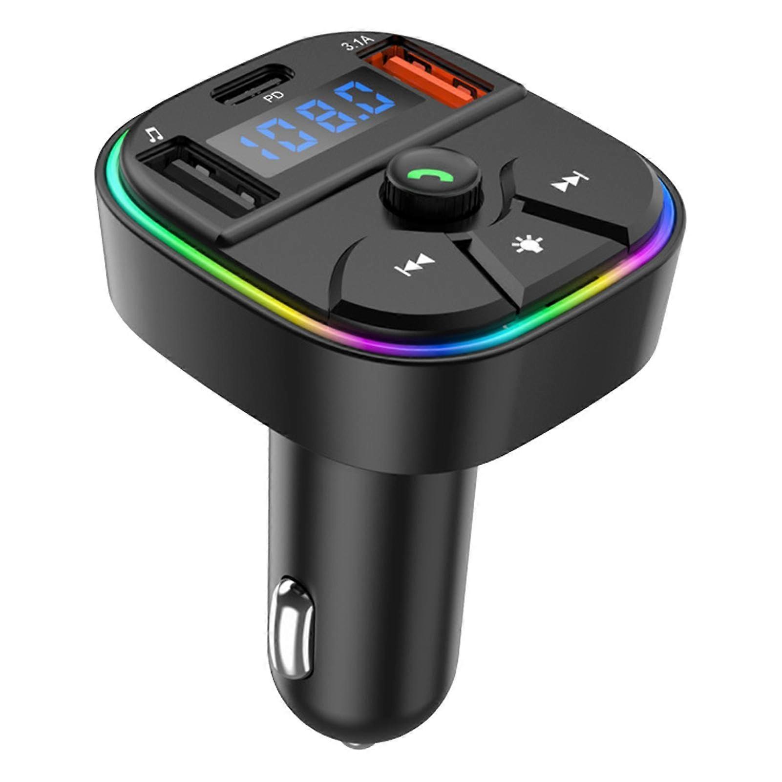 Bluetooth FM Transmitter with Fast Charging USB and Ambient Lighting Car Audio Adapter