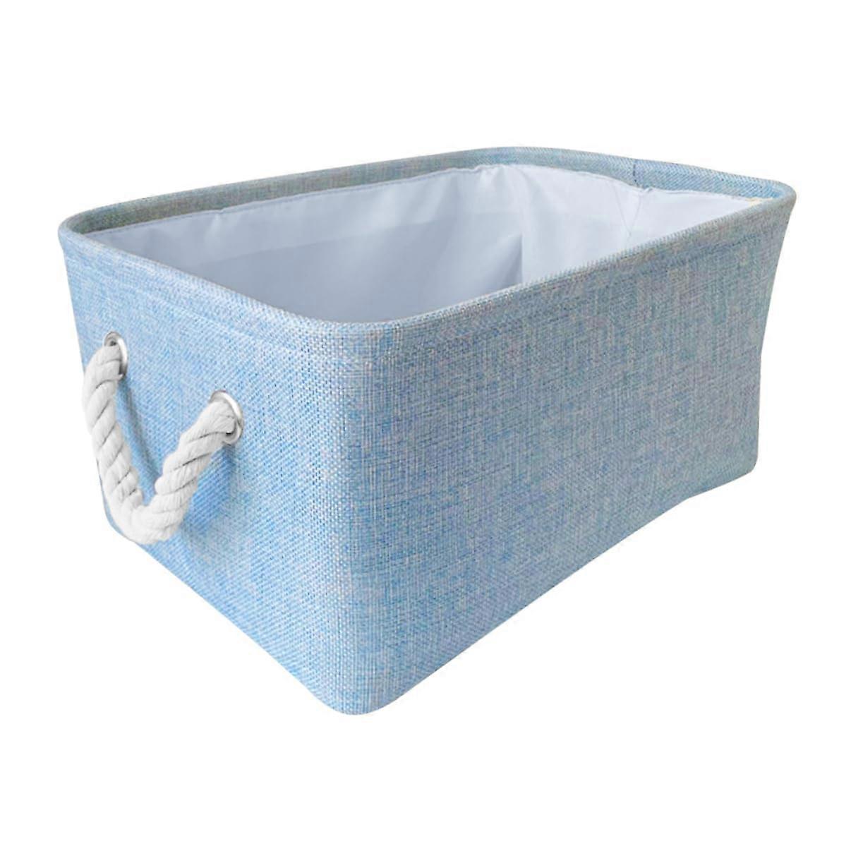 Medium Sky Blue Fabric Storage Basket Desktop Organizer for Small Items Home and Office Use