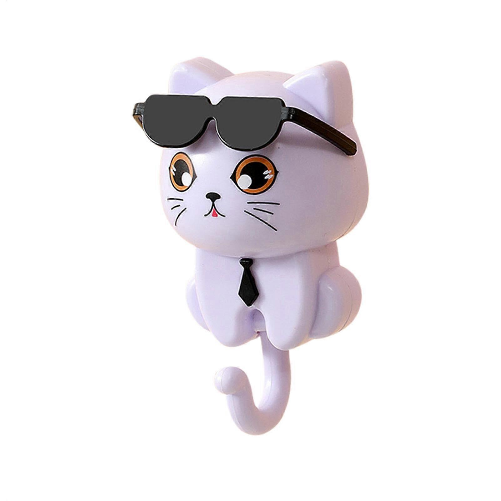 Cute Cat Wall Hooks for Keys and Coats, Decorative SelfAdhesive Waterproof Design, Purple