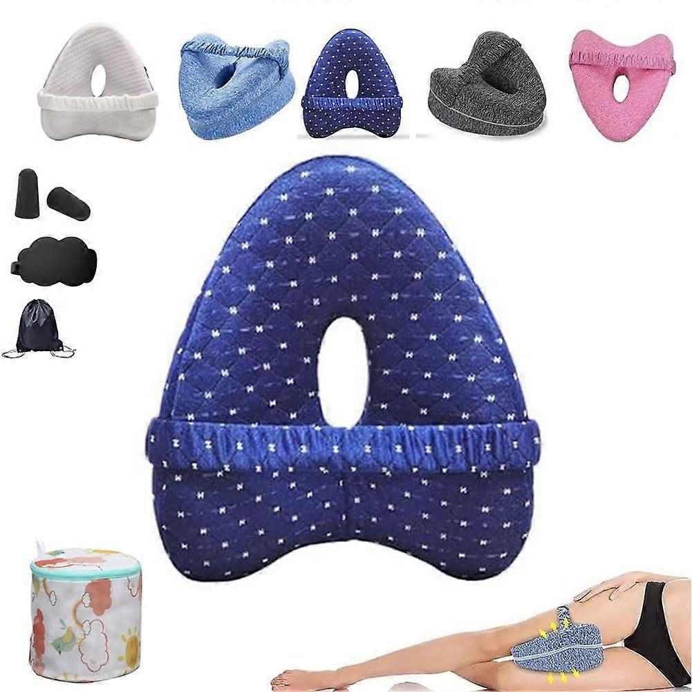 Knee Pillow for Side Sleepers with Ergonomic HeartShaped Core, Memory Foam Leg Support, Dark Blue