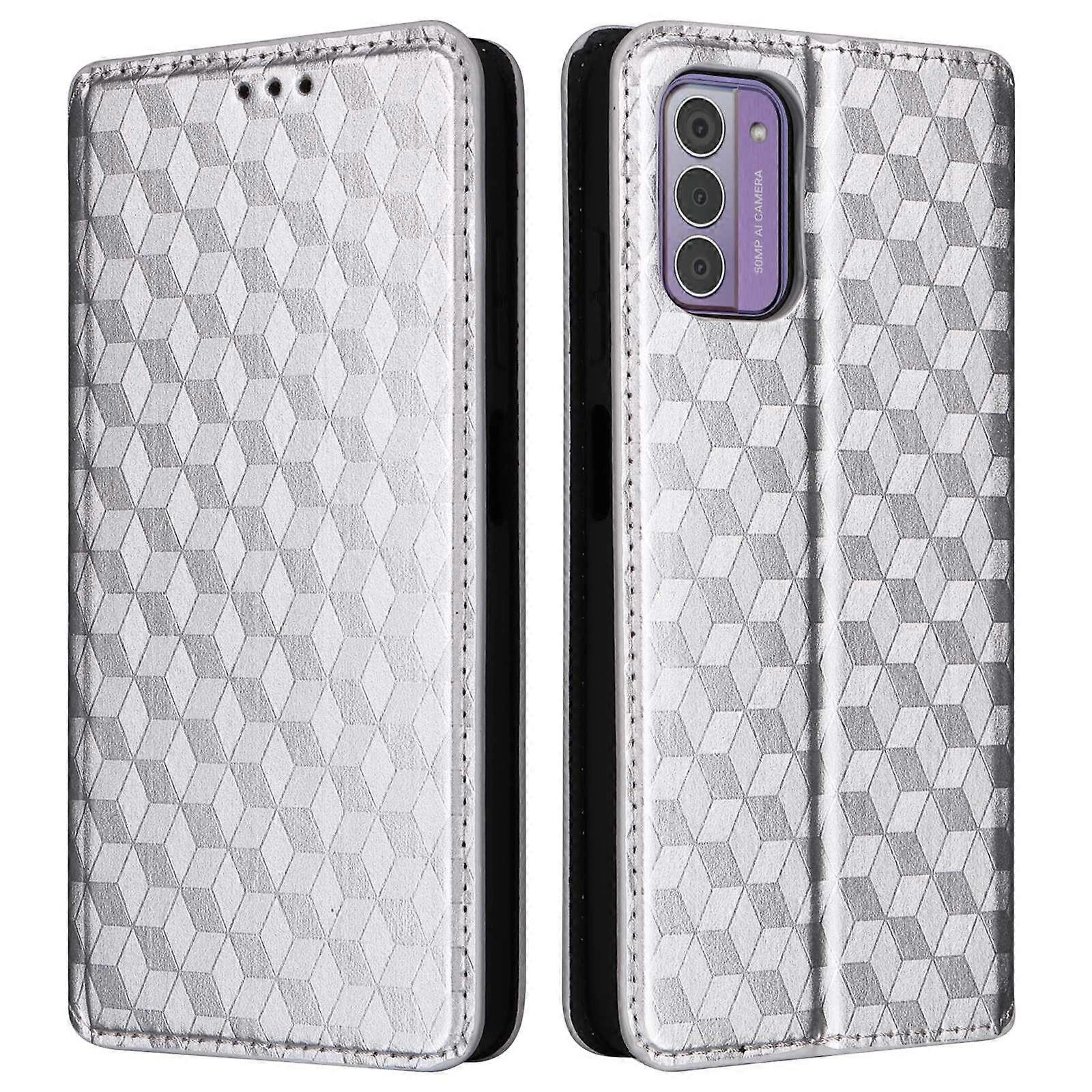 Phone Shell for Nokia C300 Bump Proof PU Leather Rhombus Imprinted Wallet Case Stand Flip Cover