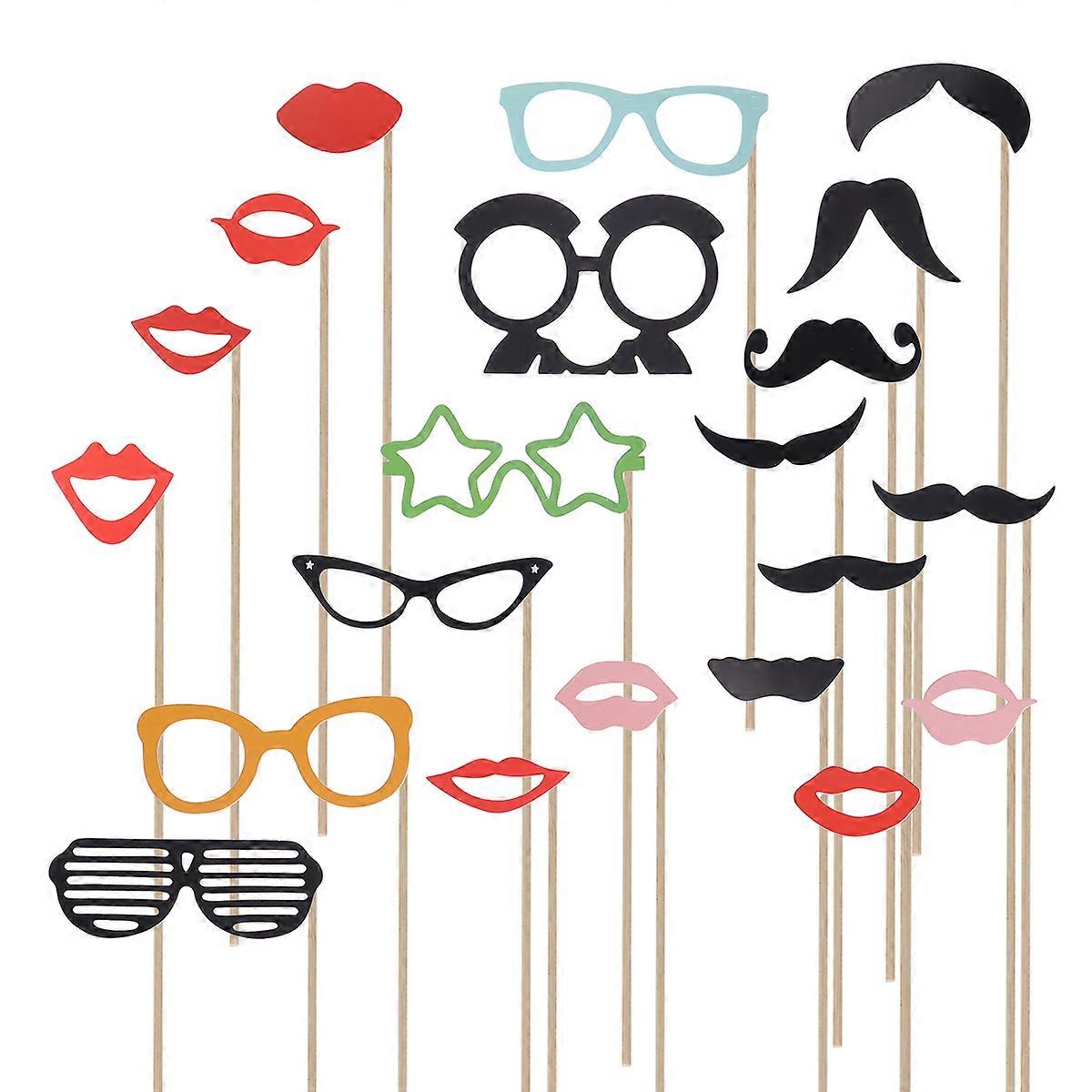 Photo Booth Props Wedding 31Pcs Paper Beards Red Lips Bow Ties