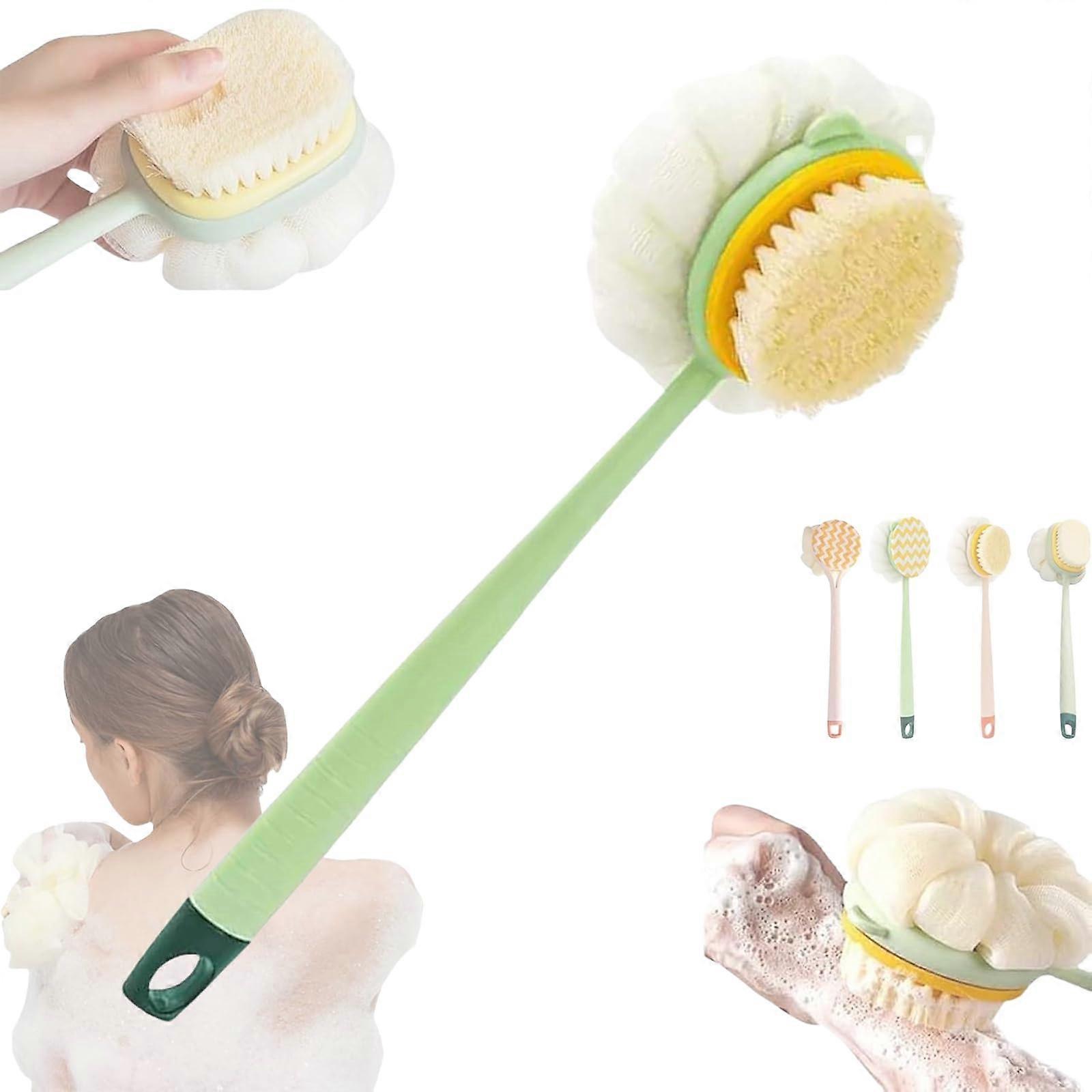2 in 1 Bath Back Scrubber with Extra Long Handle, Double Sided Soft and Exfoliating Shower Brush