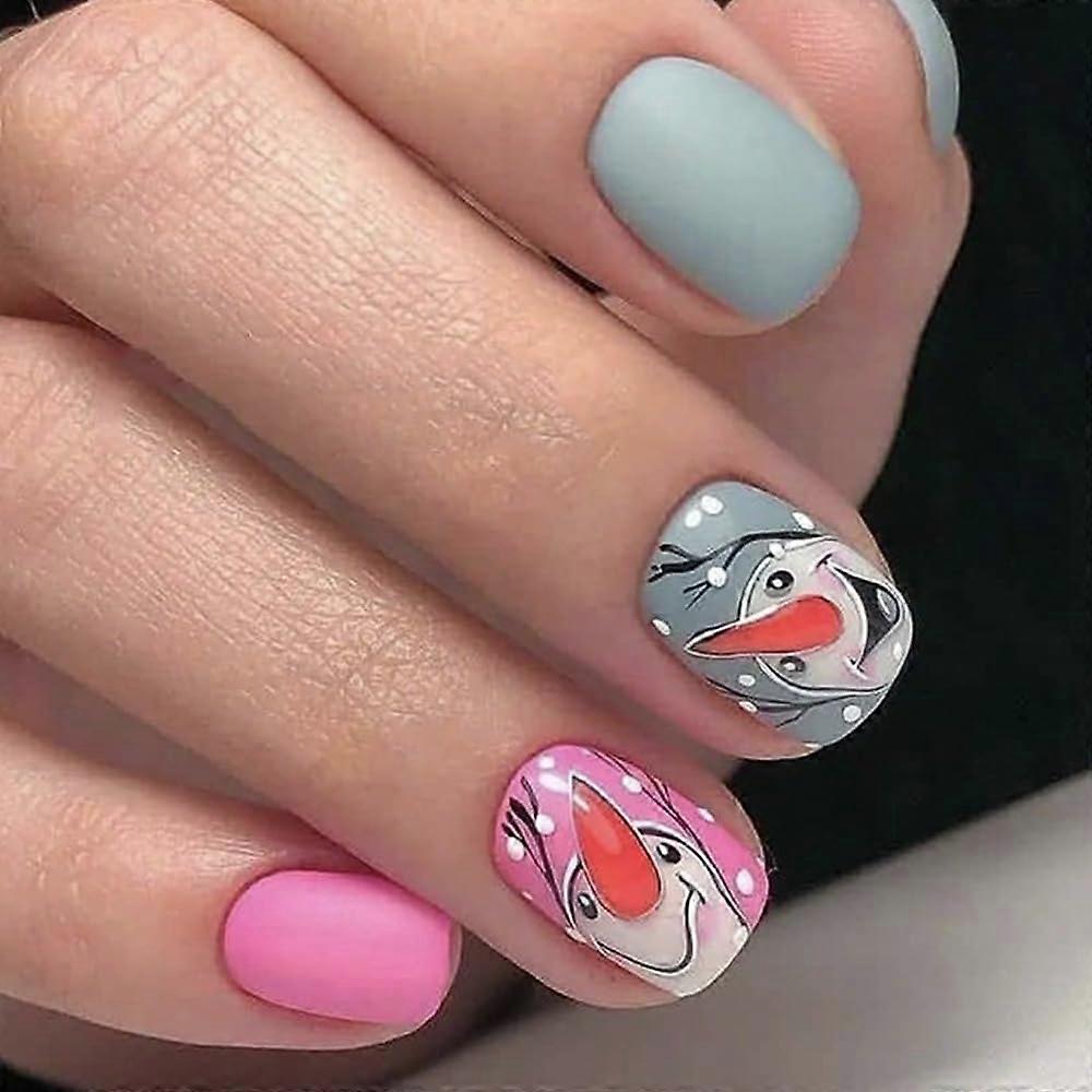 Christmas Press On Nails Square Short Nude Pink Snowflake Pattern Reusable Full Coverage Set
