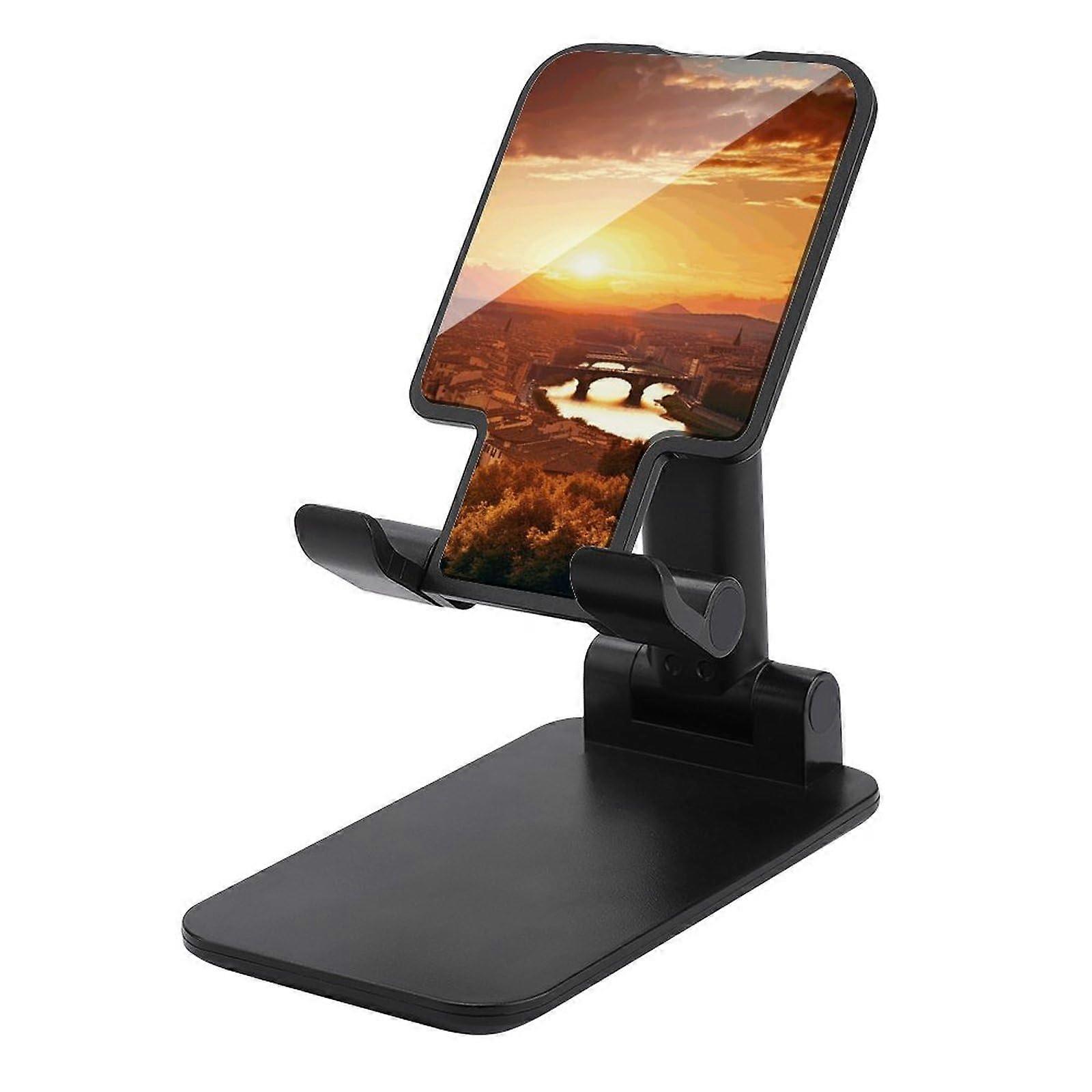 Adjustable Desktop Phone Holder with Foldable Design and Sunset View Print for Stable Support
