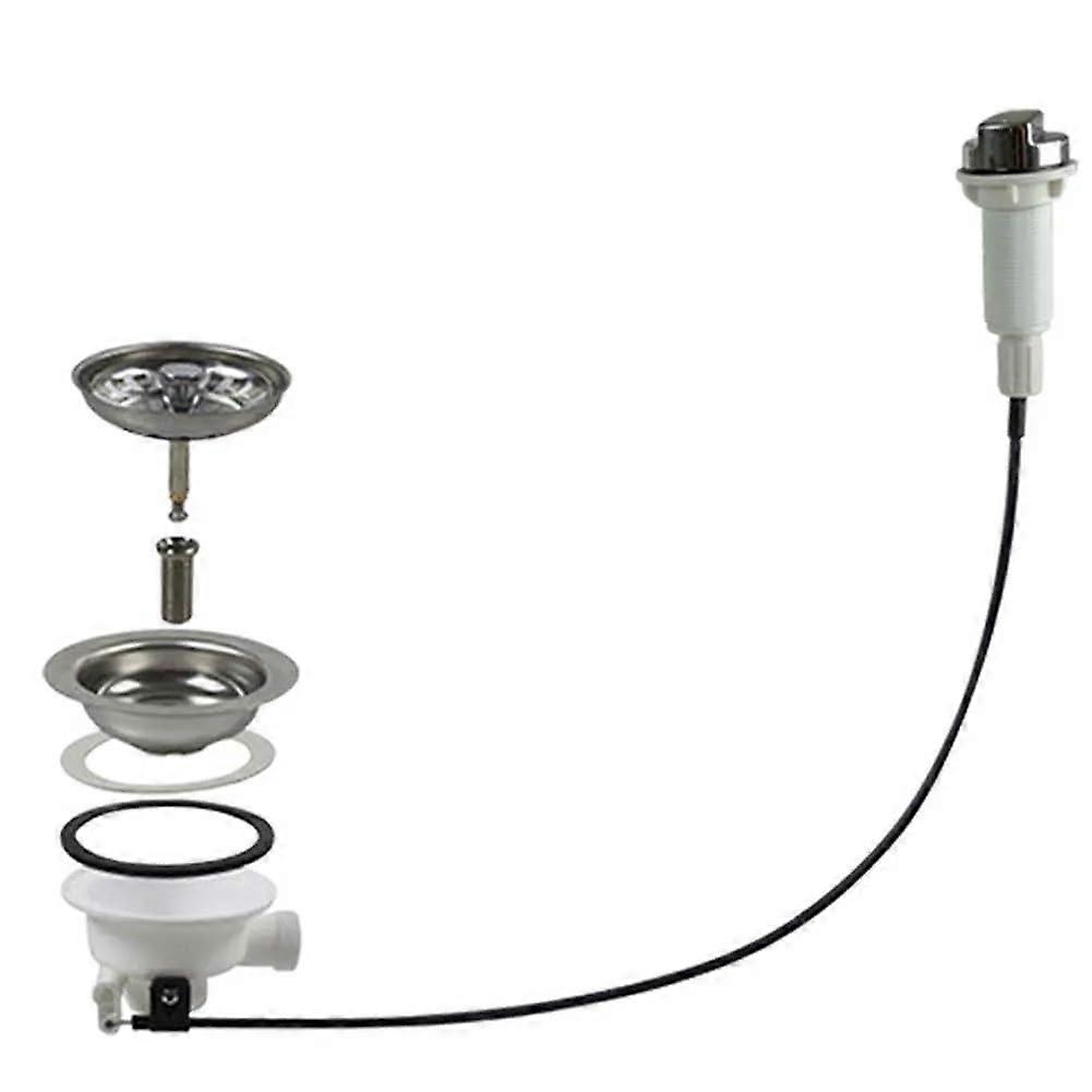 Kitchen Sink Strainer 110mm Stainless Steel Drain with Stopper and Cable Control