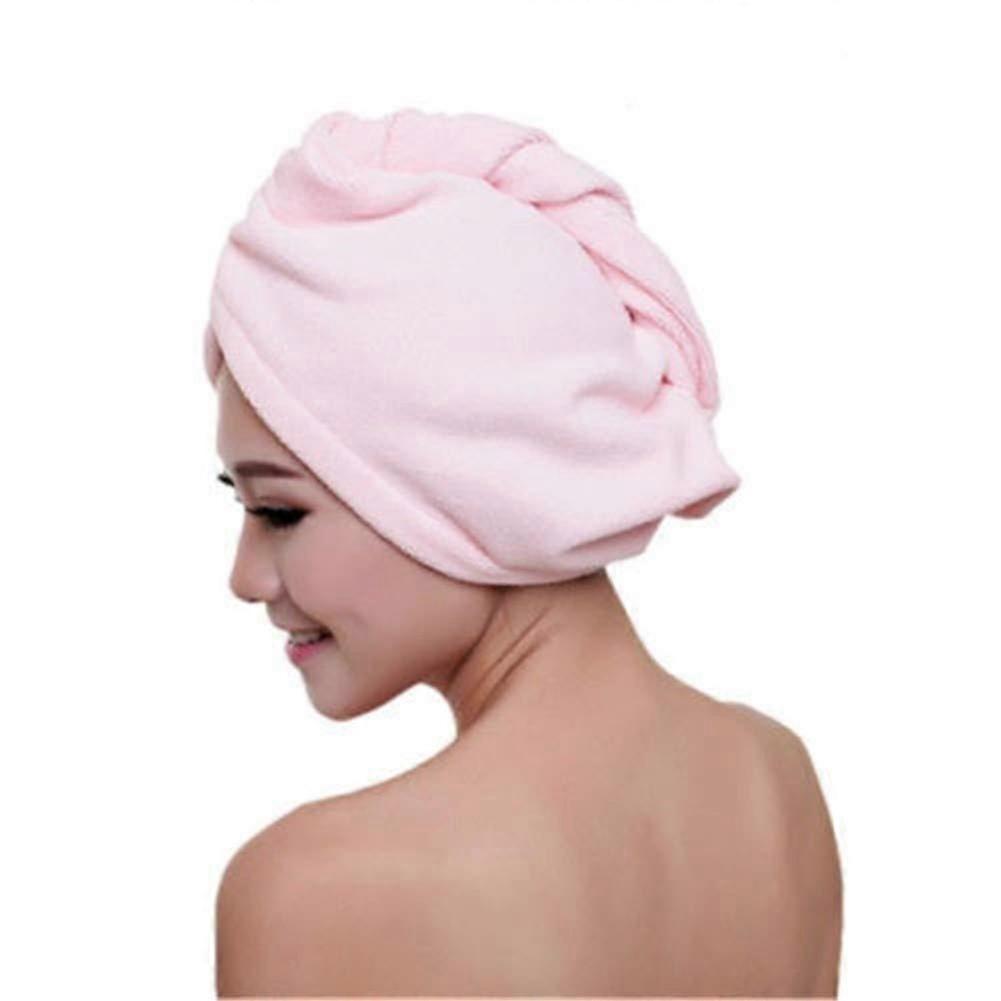 Microfiber Hair Towel with Button, Super Absorbent Quick Drying Wrap for Women, Pink