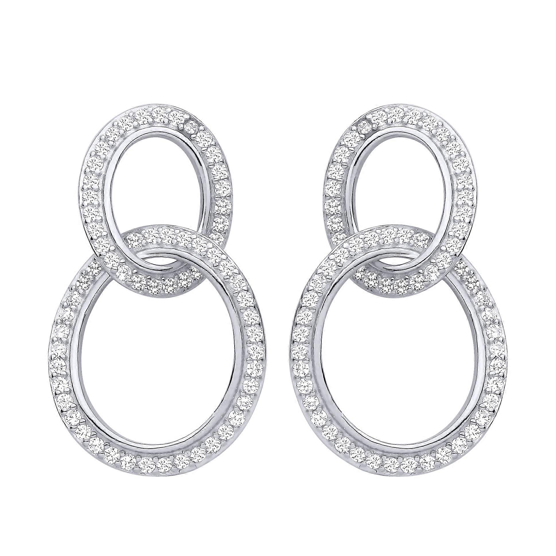 Jewelco London Sterling Silver CZ Interlocking Oval Link Drop Earrings