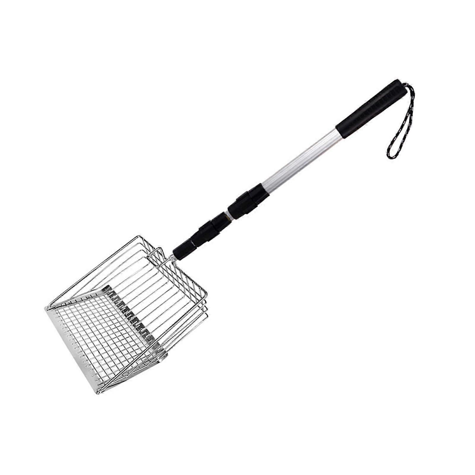 Retractable Cat Litter Scoop with Adjustable Handle and Ergonomic Grip for Efficient Sifting Silver
