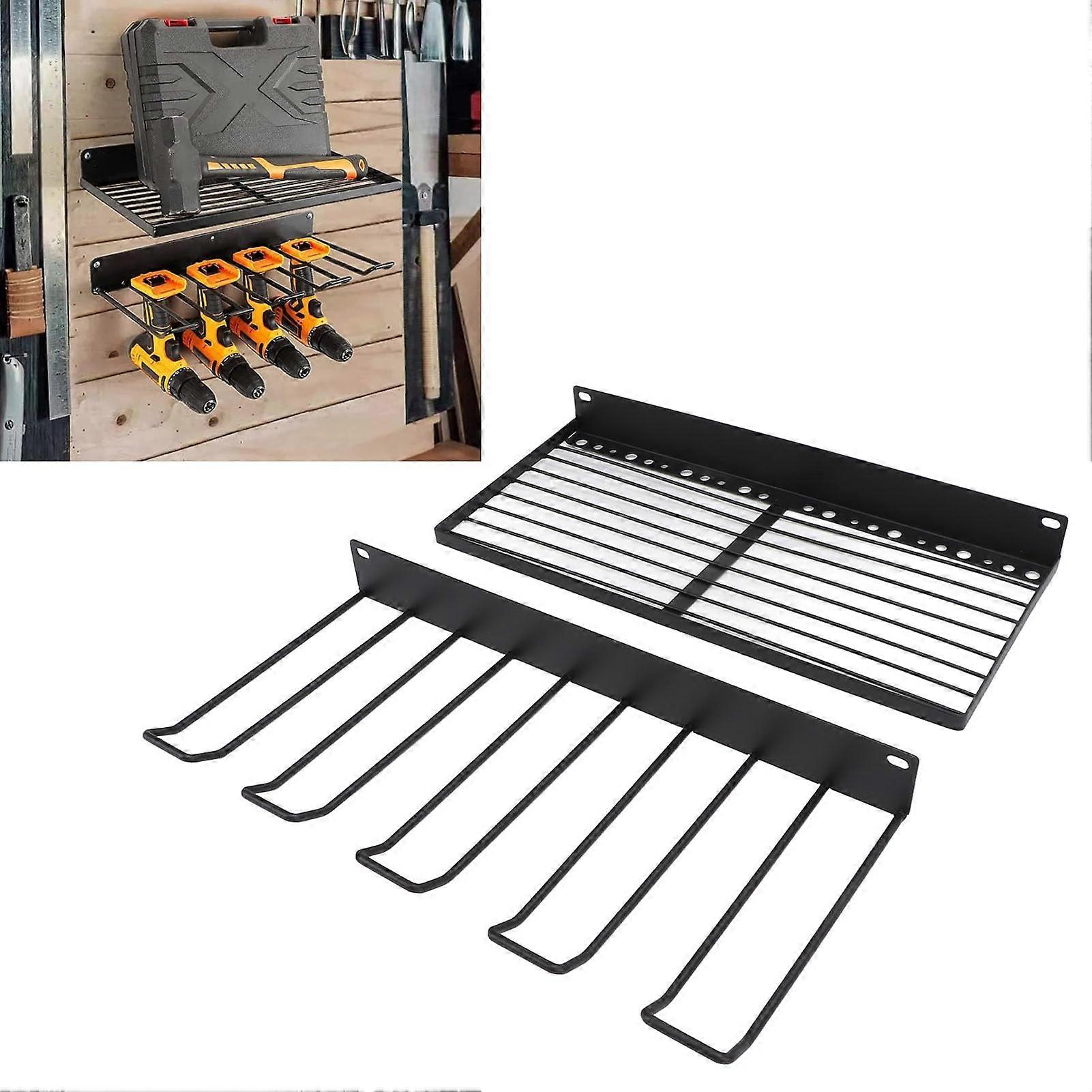 Power Tool Organizer Wall Mounted Drill Storage Rack, 2 Layer Heavy Duty Garage Charging Station