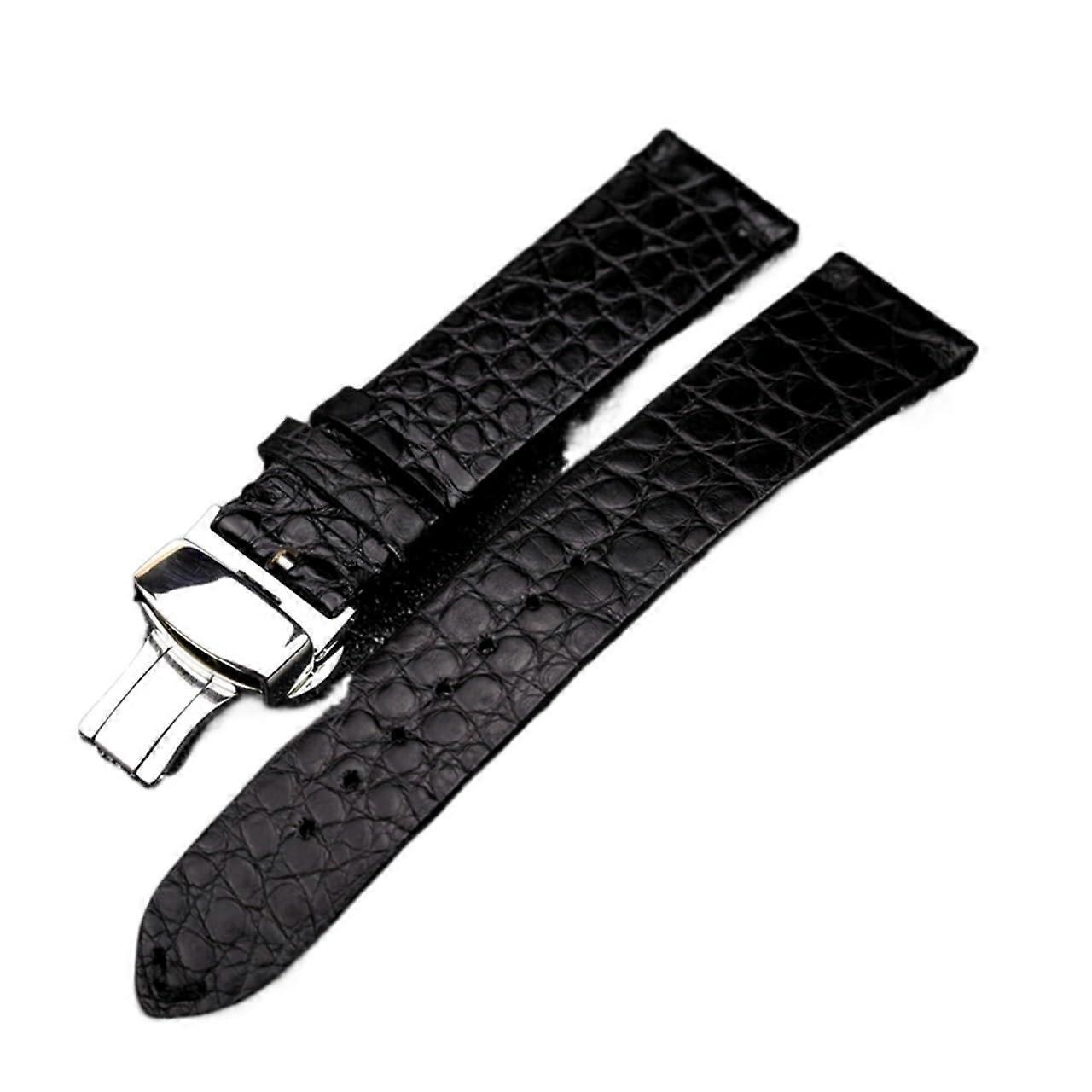 21mm Black Crocodile Leather Watch Strap with Butterfly Clasp and Quick Release Design