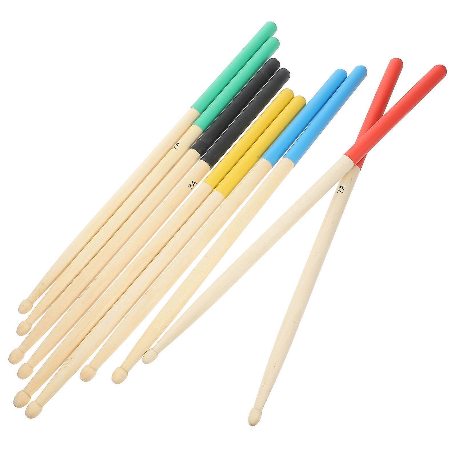 Percussion Wooden Drumsticks for Drum Mallets 5Pairs Assorted Colors