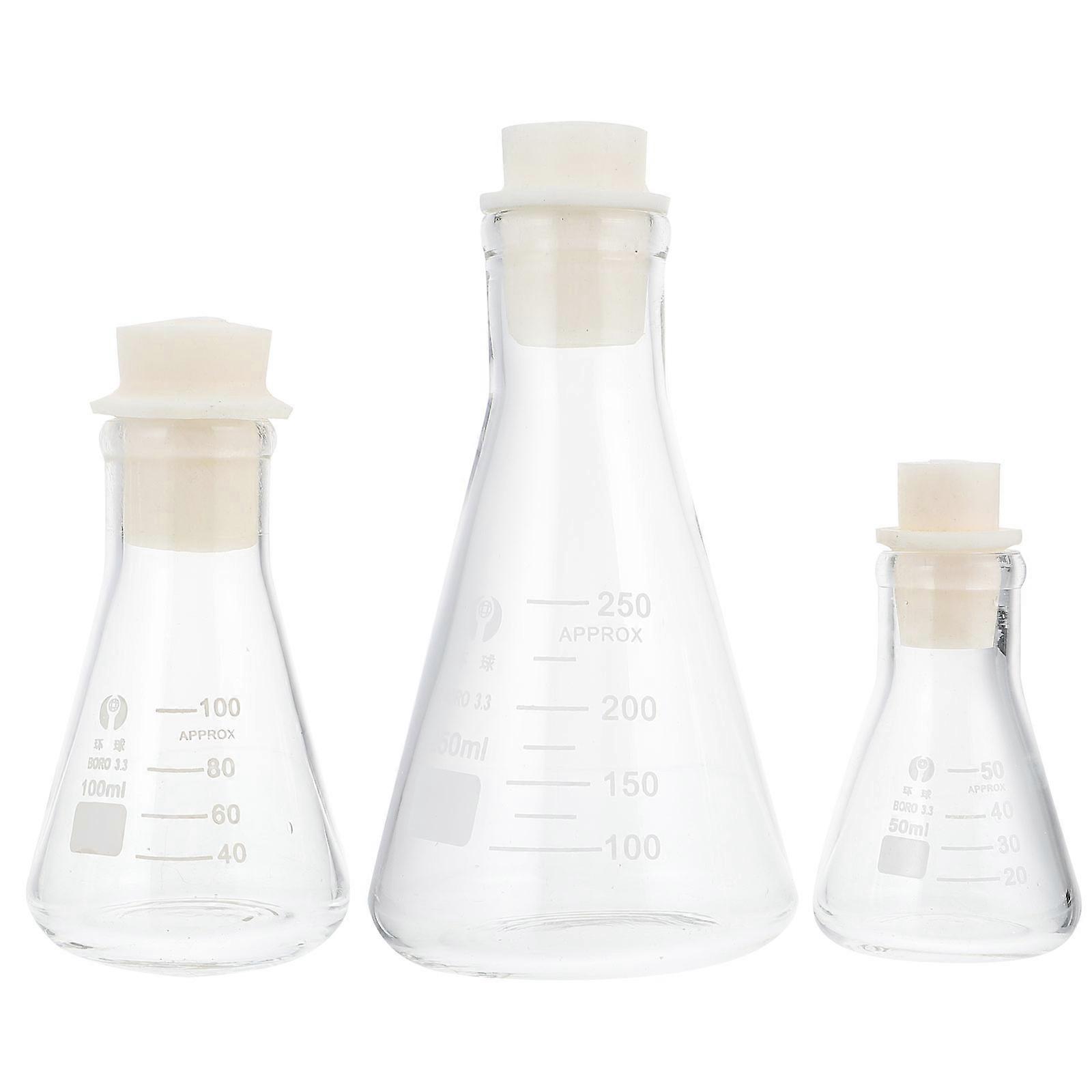 Glass Flask Conical Flask for Storage Use 3Pcs Chemistry Experiment Equipment