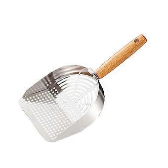 Stainless Steel Litter Scoop with Ergonomic Wooden Handle for Efficient Clump Separation