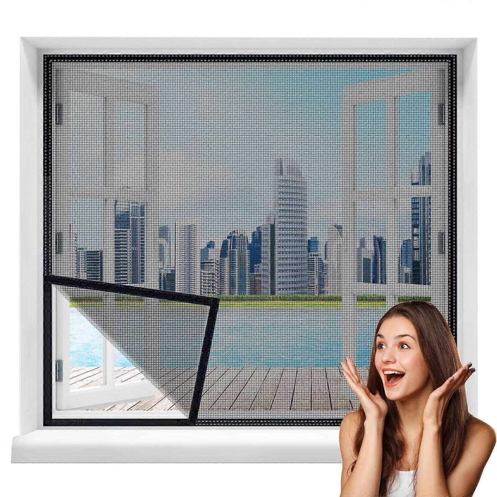 185x195cm Window Screen Mesh Black Fly Insect Screen with Hook and Loop Tape for Exact Coverage