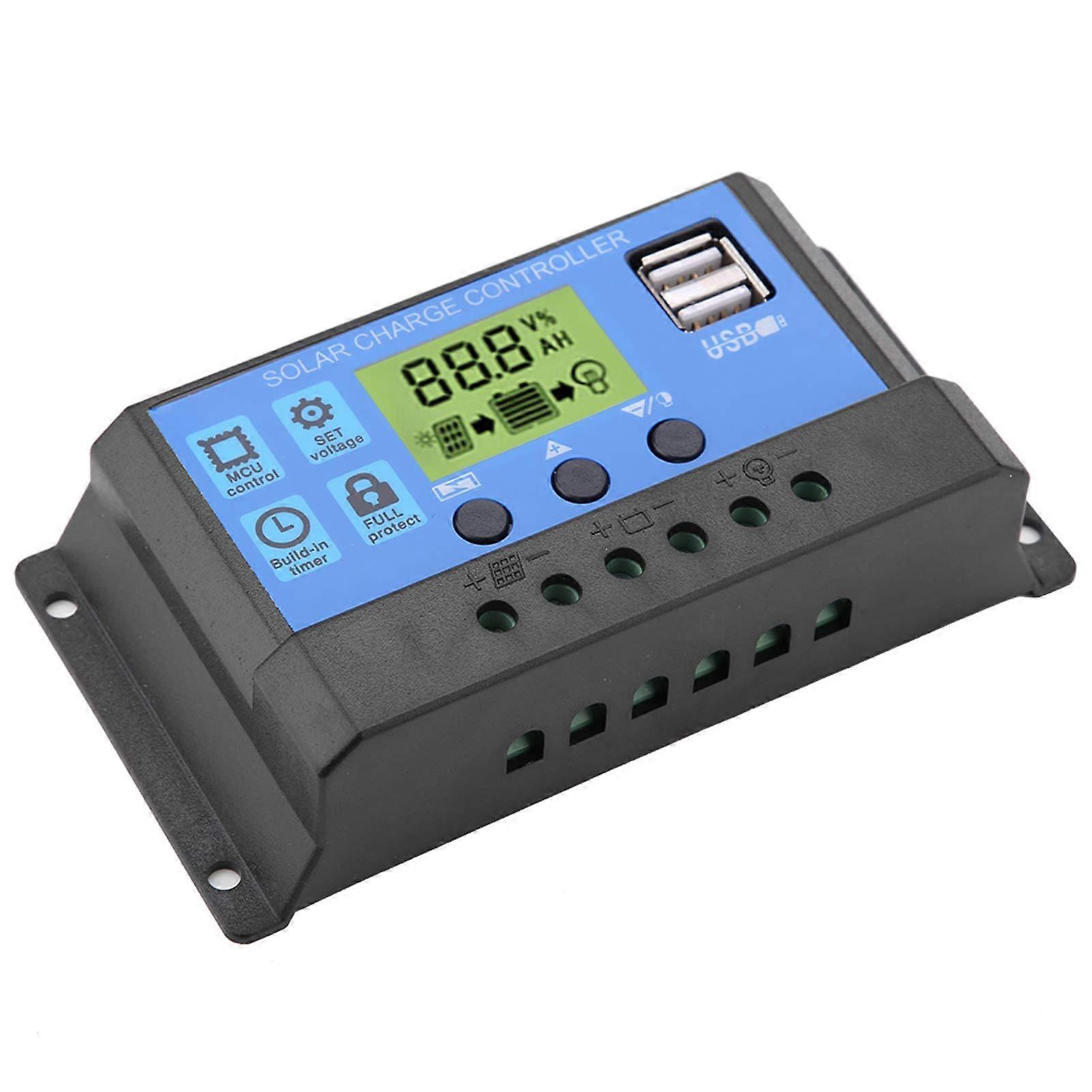 30A LCD Solar Charge Controller 3 Stage PWM Panel Regulator with Adjustable USB Output