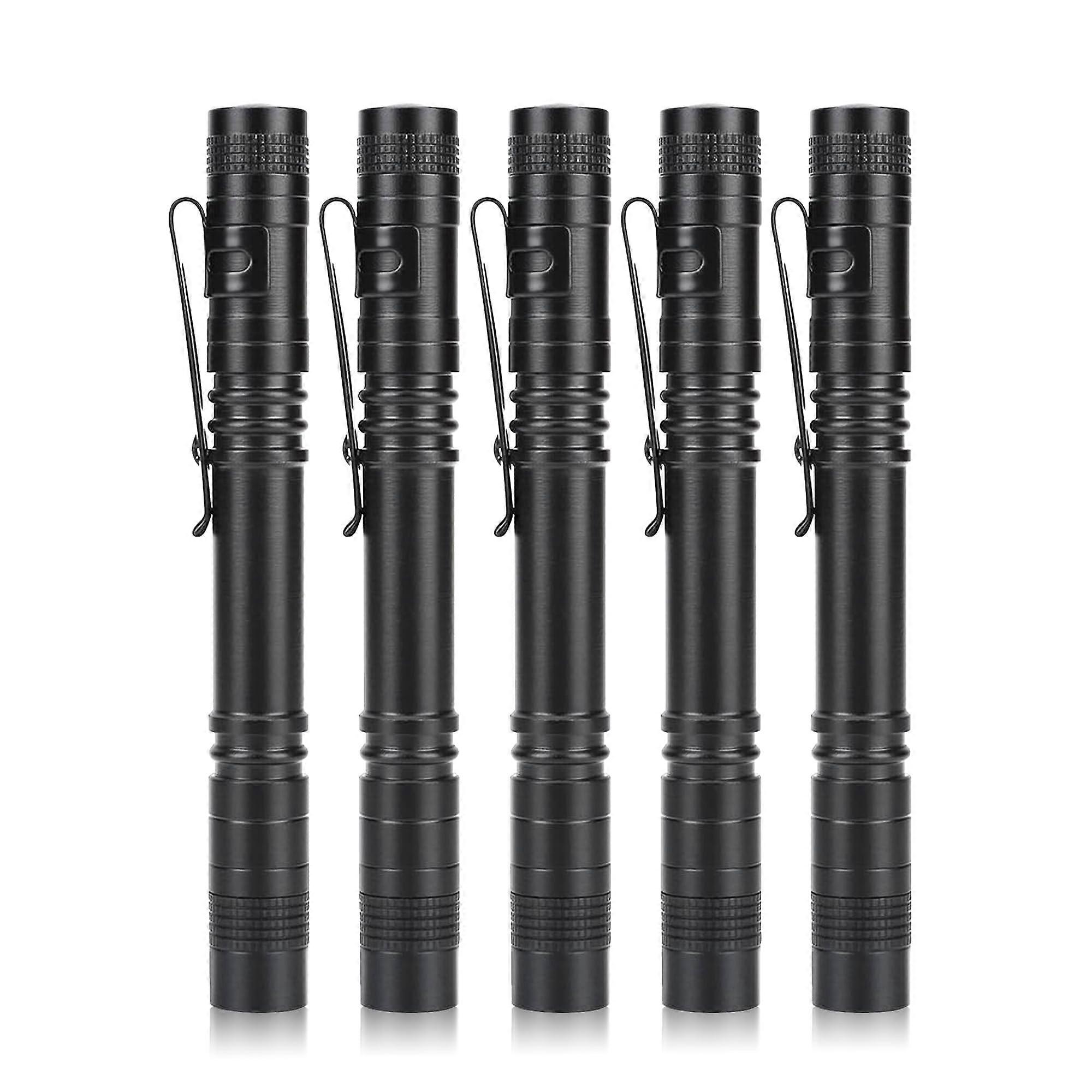 LED Pen Flashlight with Clip, Single Mode Compact Pocket Light for Work and Inspection, 5 Pack
