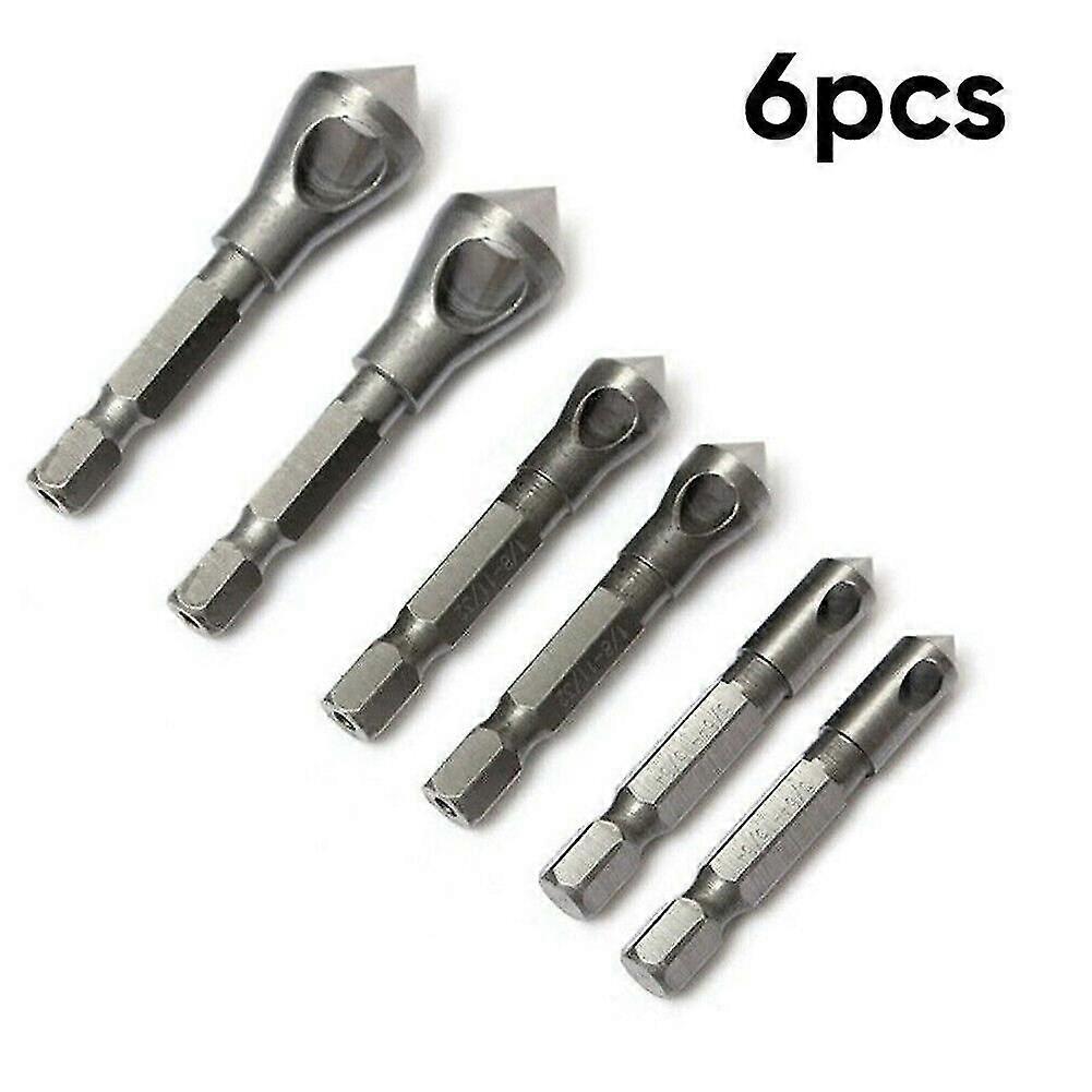 6pcs/Set Chamfer Countersink Deburring Drill Bit Crosshole Cutting Metal Tool