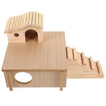 Khaki houten hamsterhuisje met ladder voor kleine huisdieren (1 set)