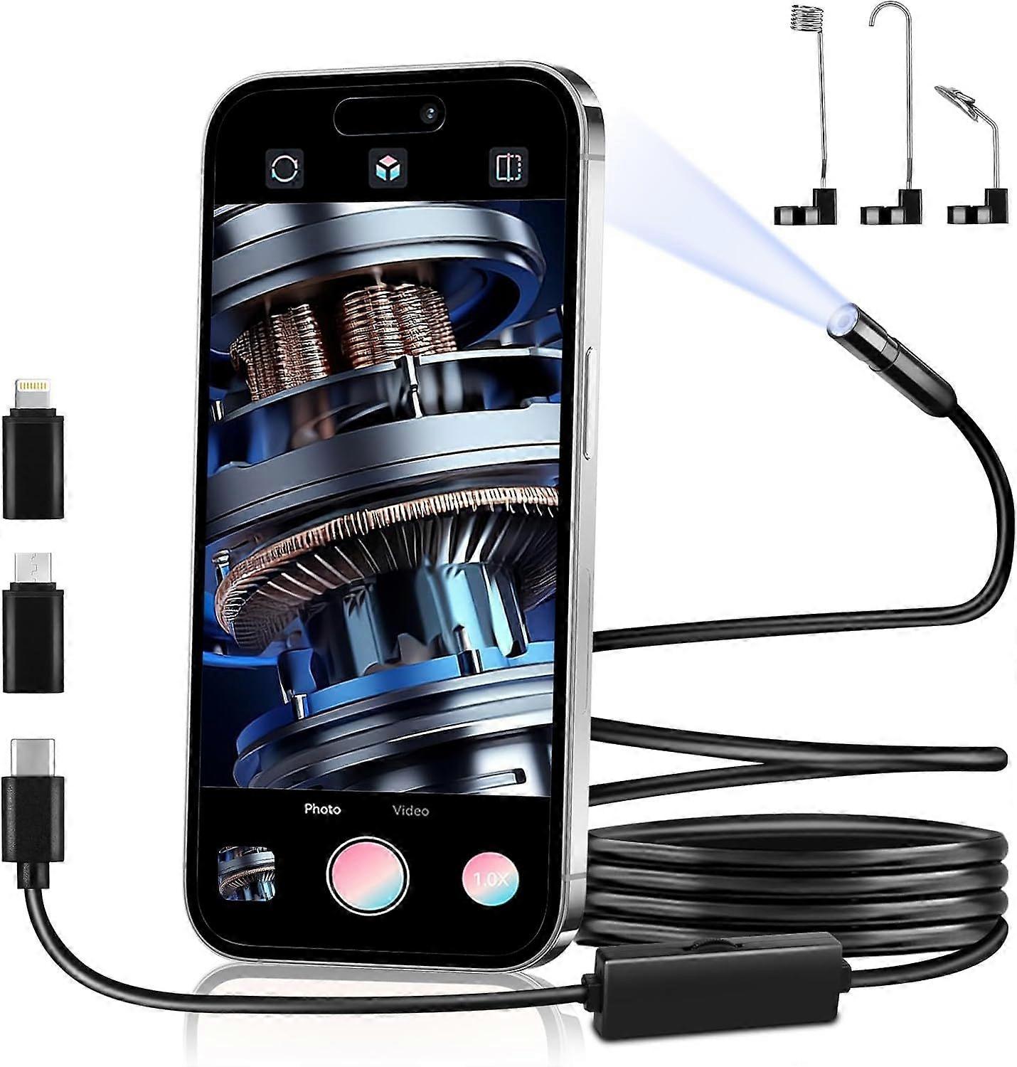 Endoscope Camera with Light, 1920P HD Borescope with 8