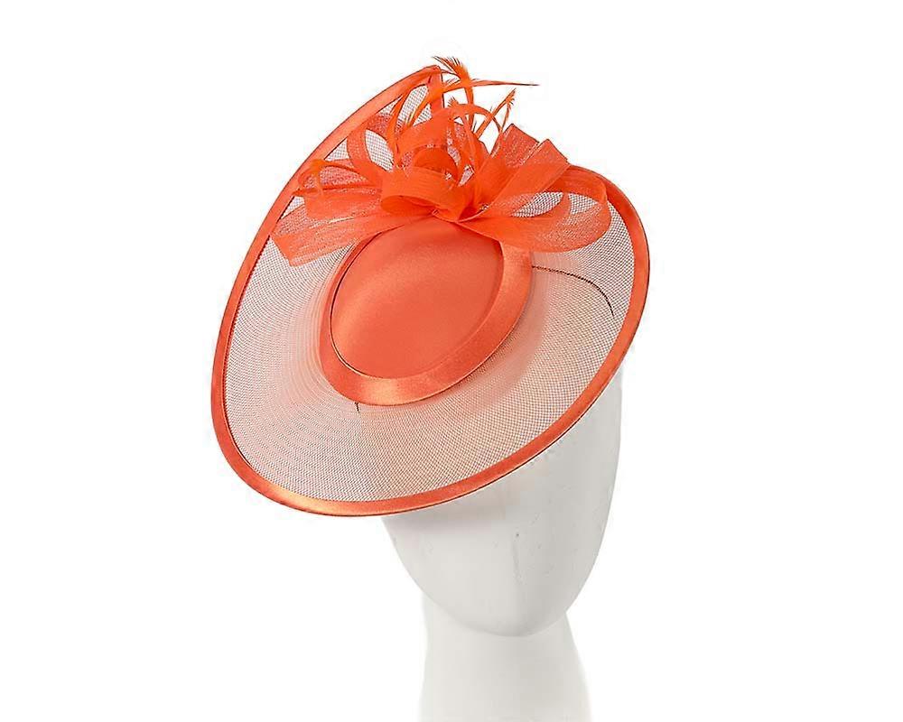 Custom made orange pillbox hat with feathers K4806OR
