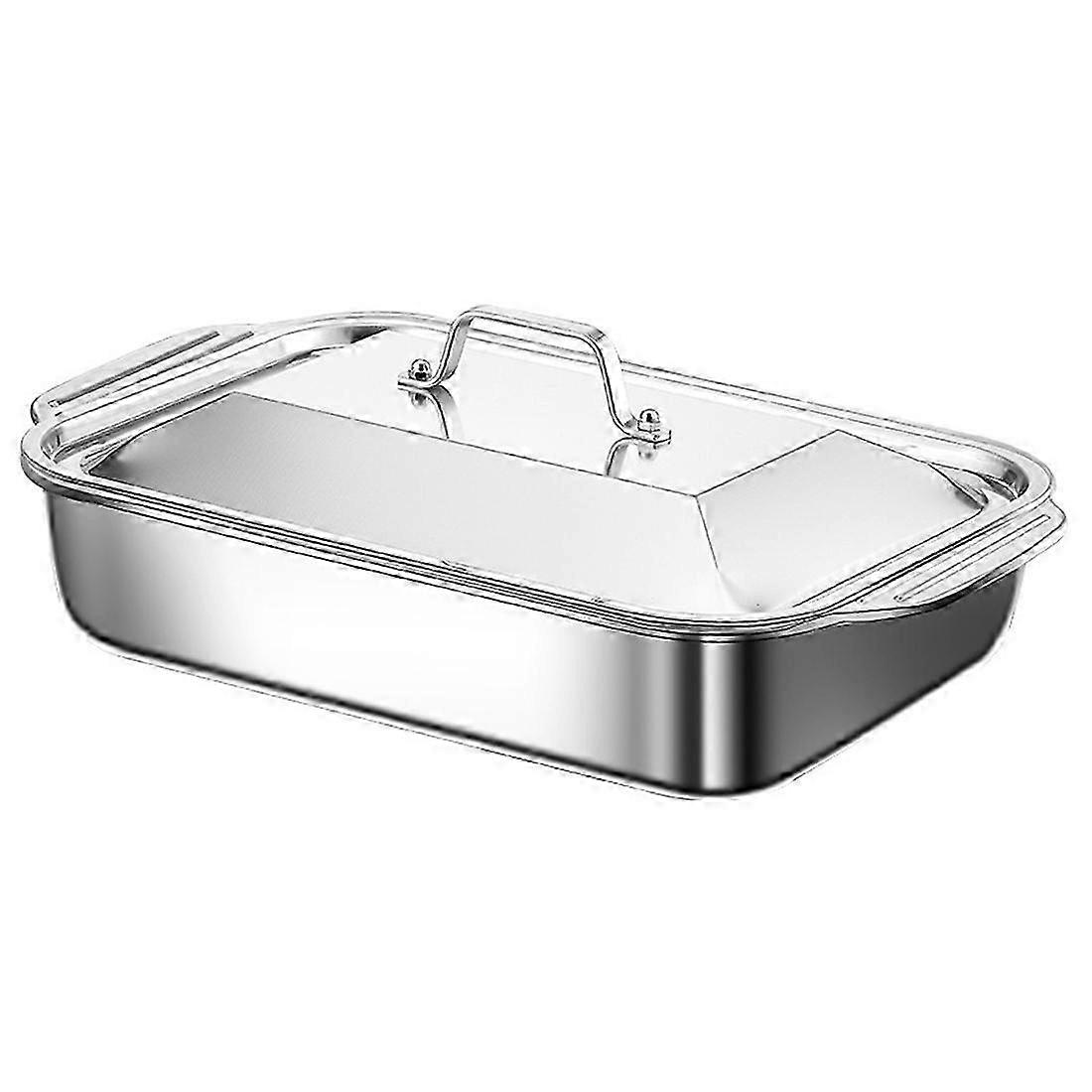 Stainless Steel Rectangular Deep Tray with Handle Rust-Proof Multi-Purpose Food Storage Tray compatible with Kitchen Use Tools